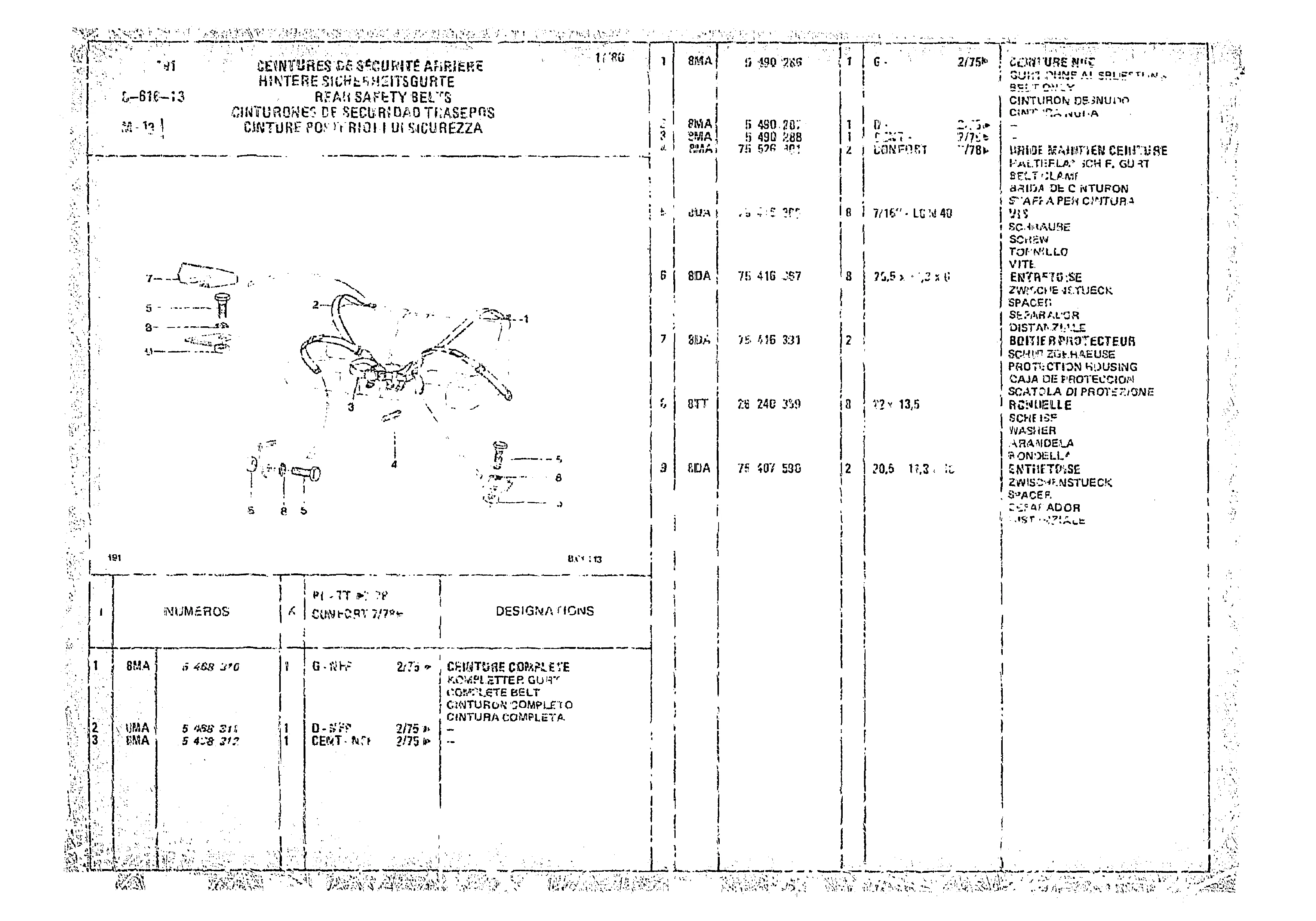 Rear Safety Belts, page 854 of 966 — CX Parts Catalogue — 1974–1979