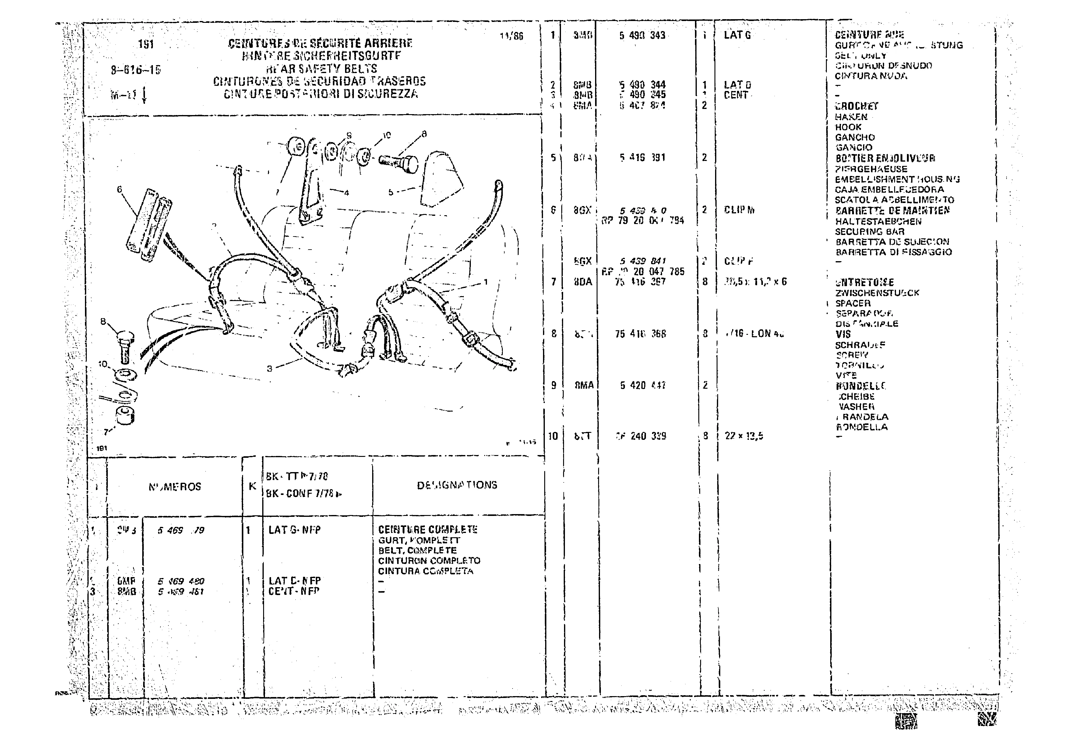 Rear Safety Belts With Winders, page 856 of 966 — CX Parts Catalogue — 1974–1979
