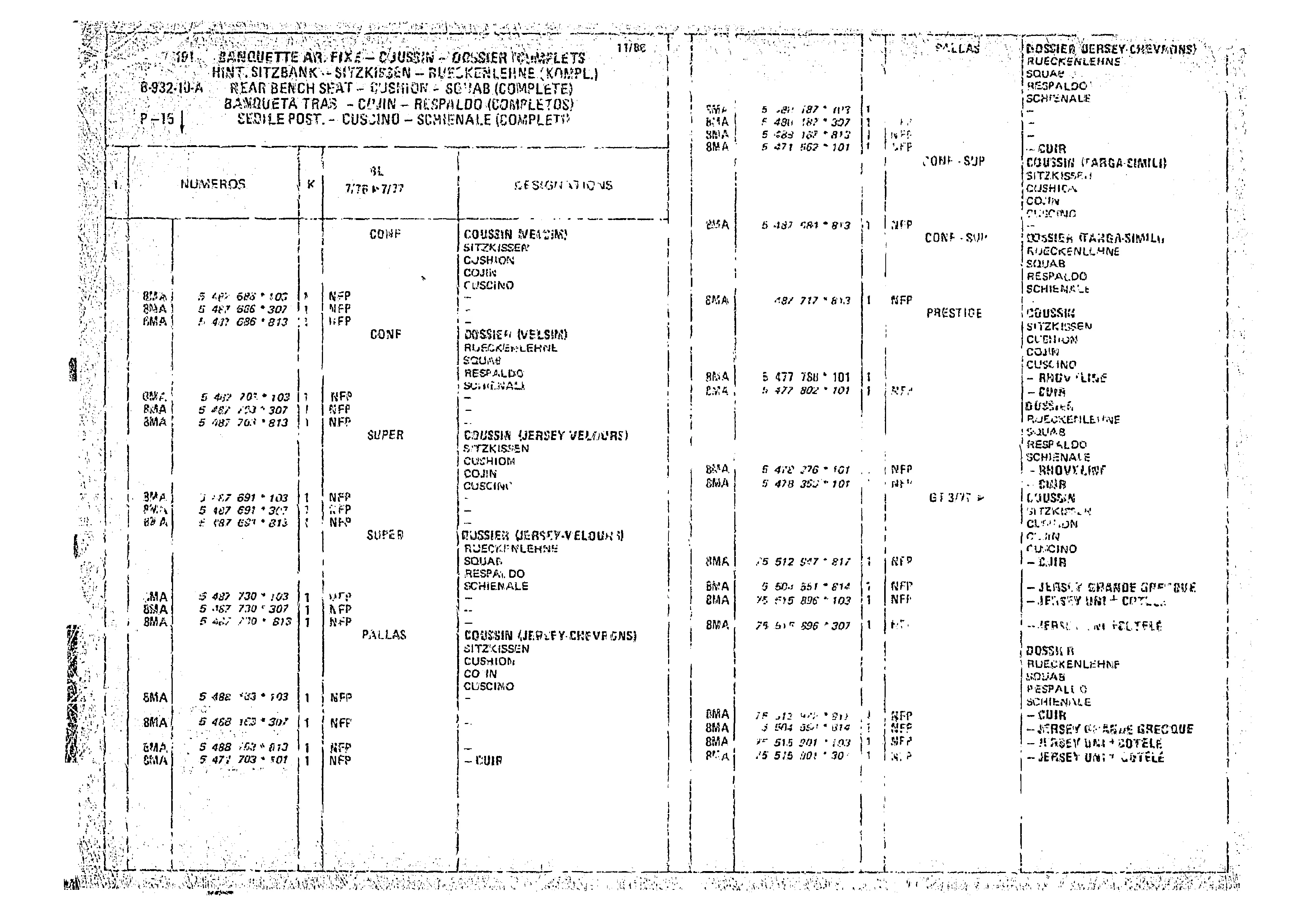 Rear Bench Seat, page 867 of 966 — CX Parts Catalogue — 1974–1979