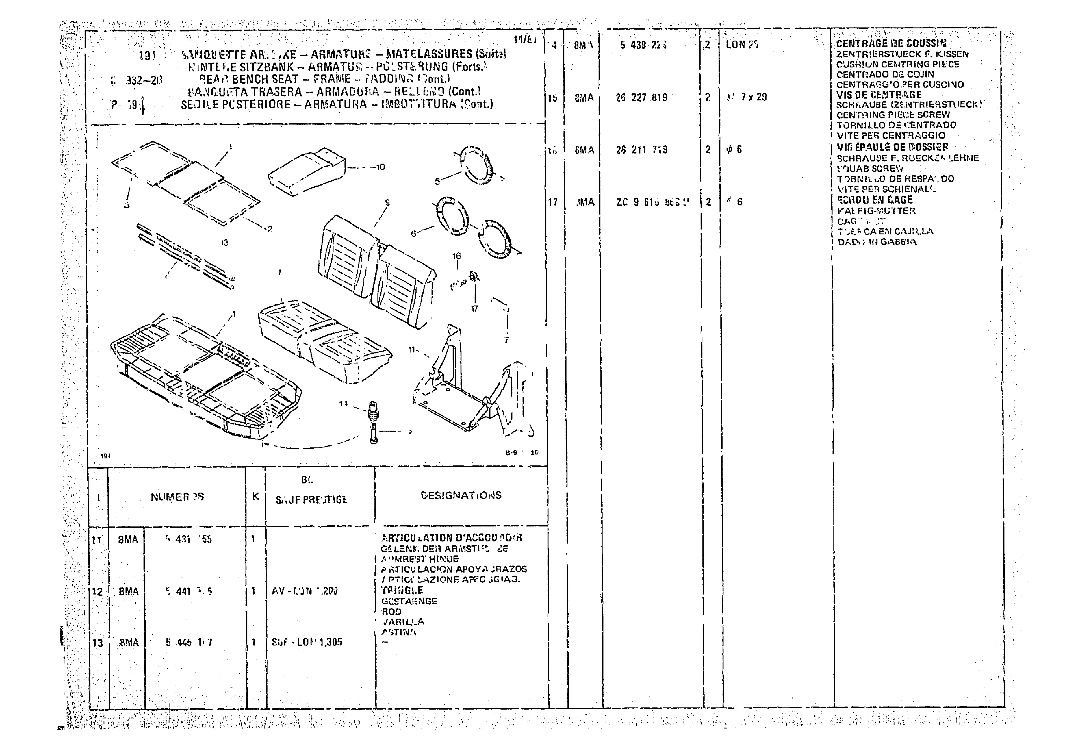 Rear Bench Seat, page 873 of 966 — CX Parts Catalogue — 1974–1979