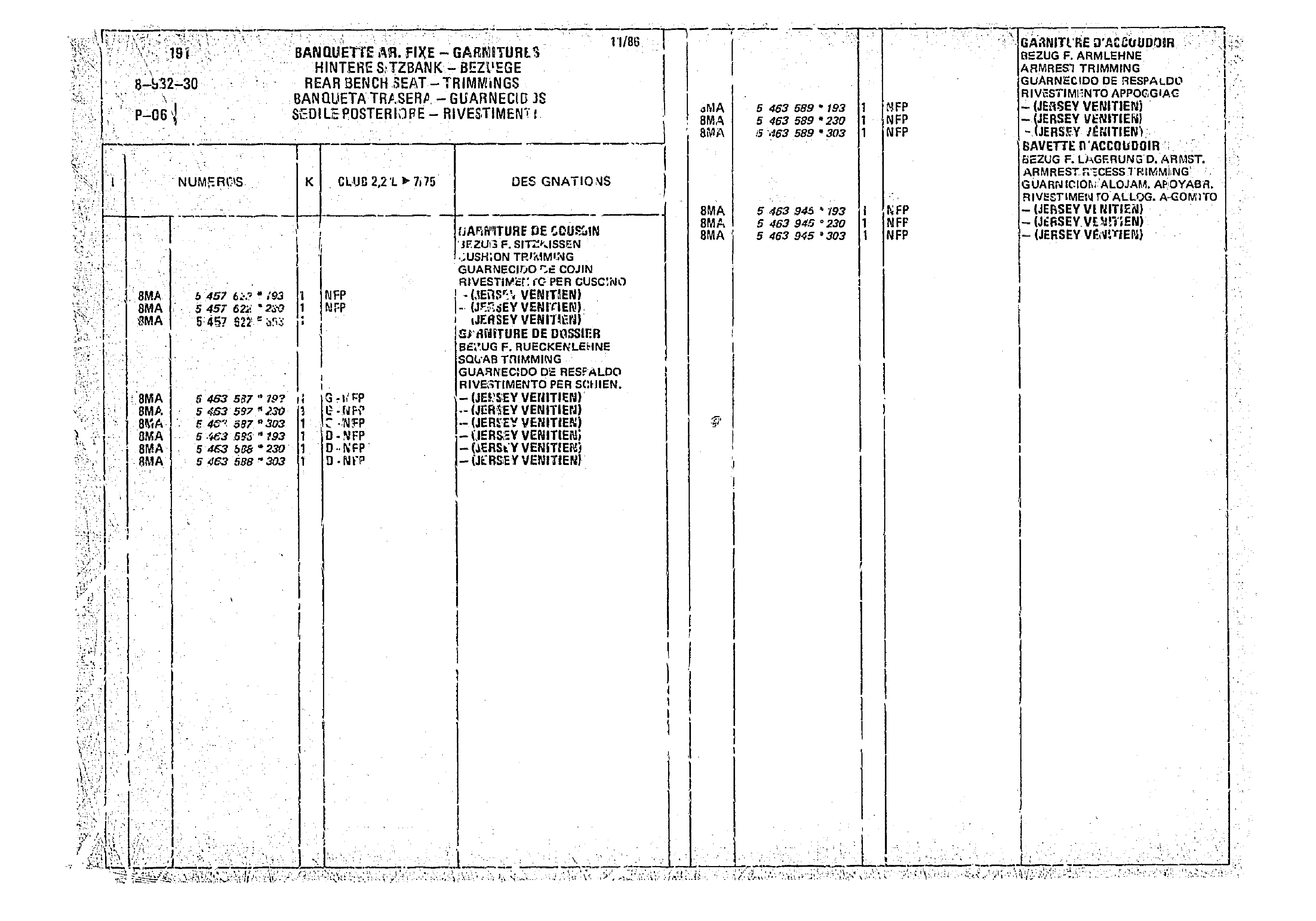 Rear Bench Seat - Trimmings, page 876 of 966 — CX Parts Catalogue — 1974–1979