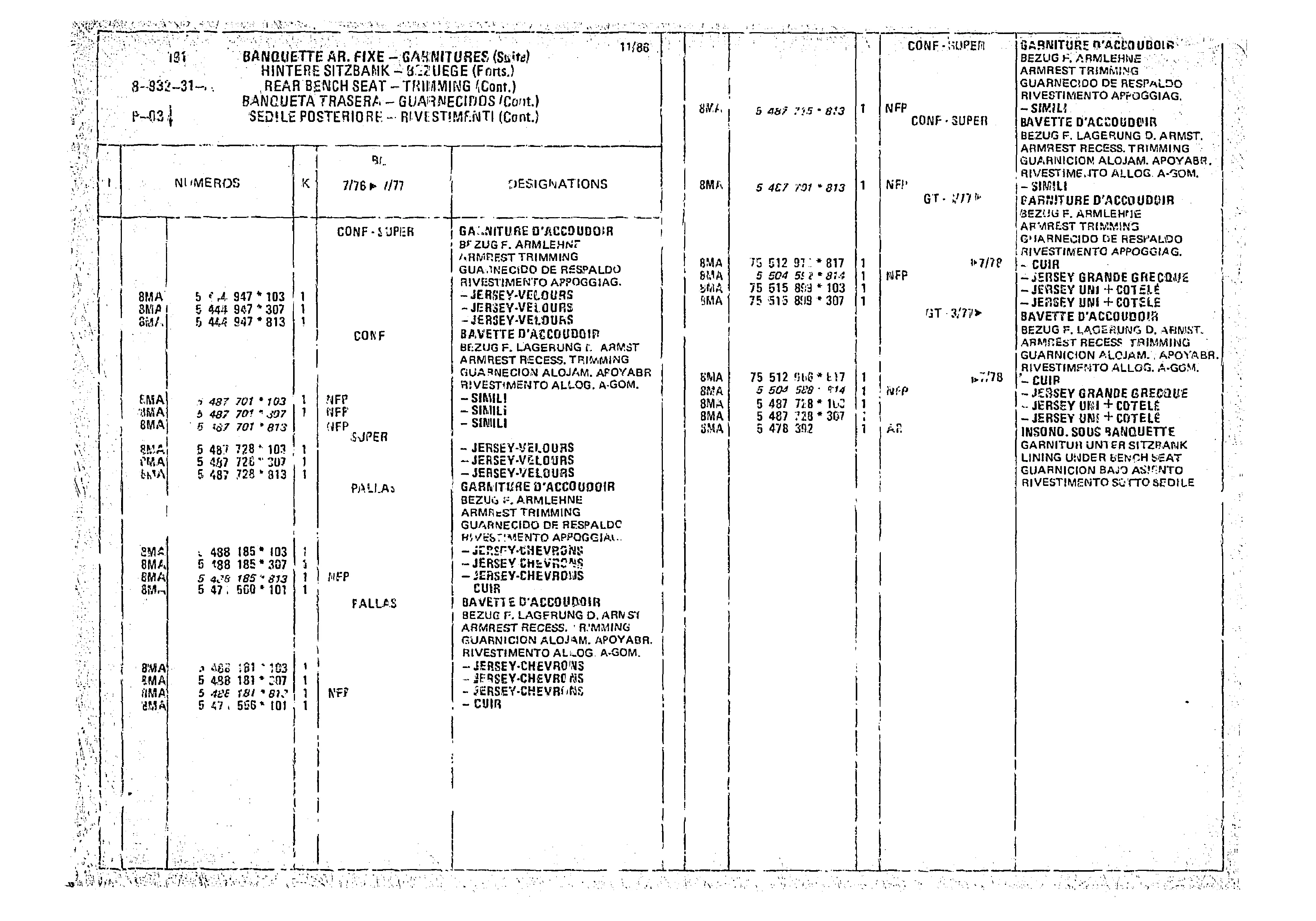Rear Bench Seat - Trimmings, page 879 of 966 — CX Parts Catalogue — 1974–1979