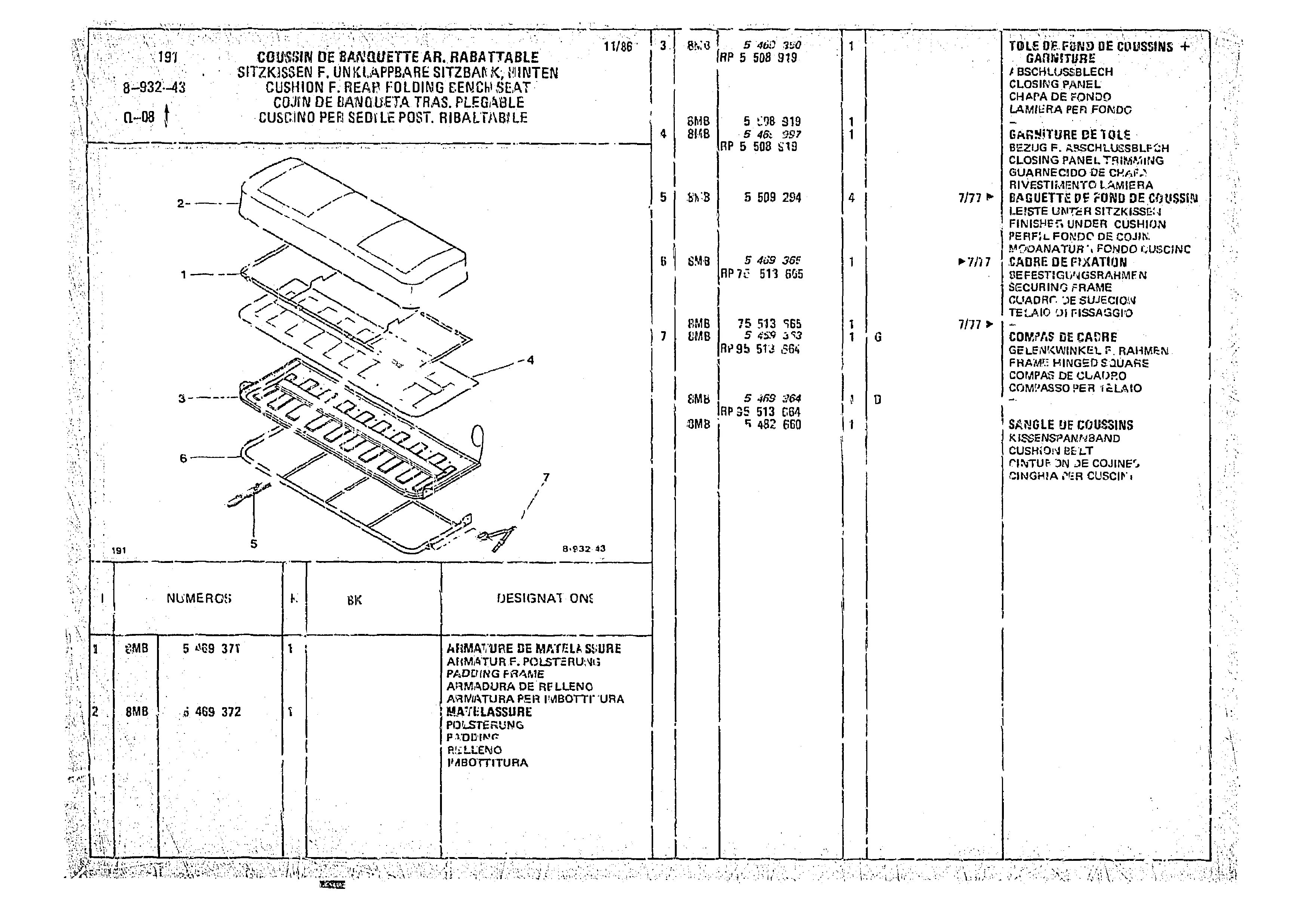 Cushion F. Rear Folding Bench Seat, page 889 of 966 — CX Parts Catalogue — 1974–1979