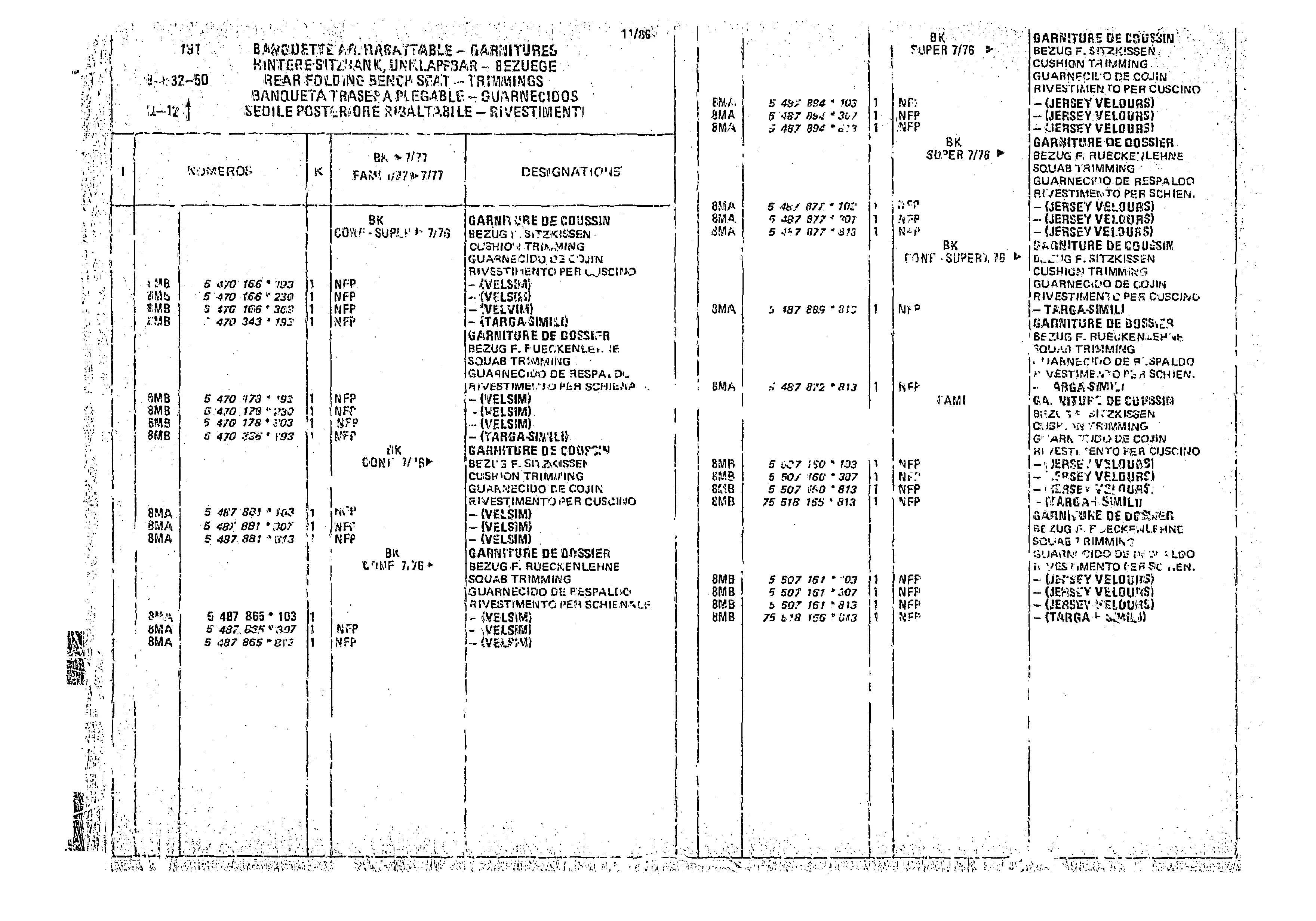 Rear Folding Bench Seat - Trimmings, page 893 of 966 — CX Parts Catalogue — 1974–1979