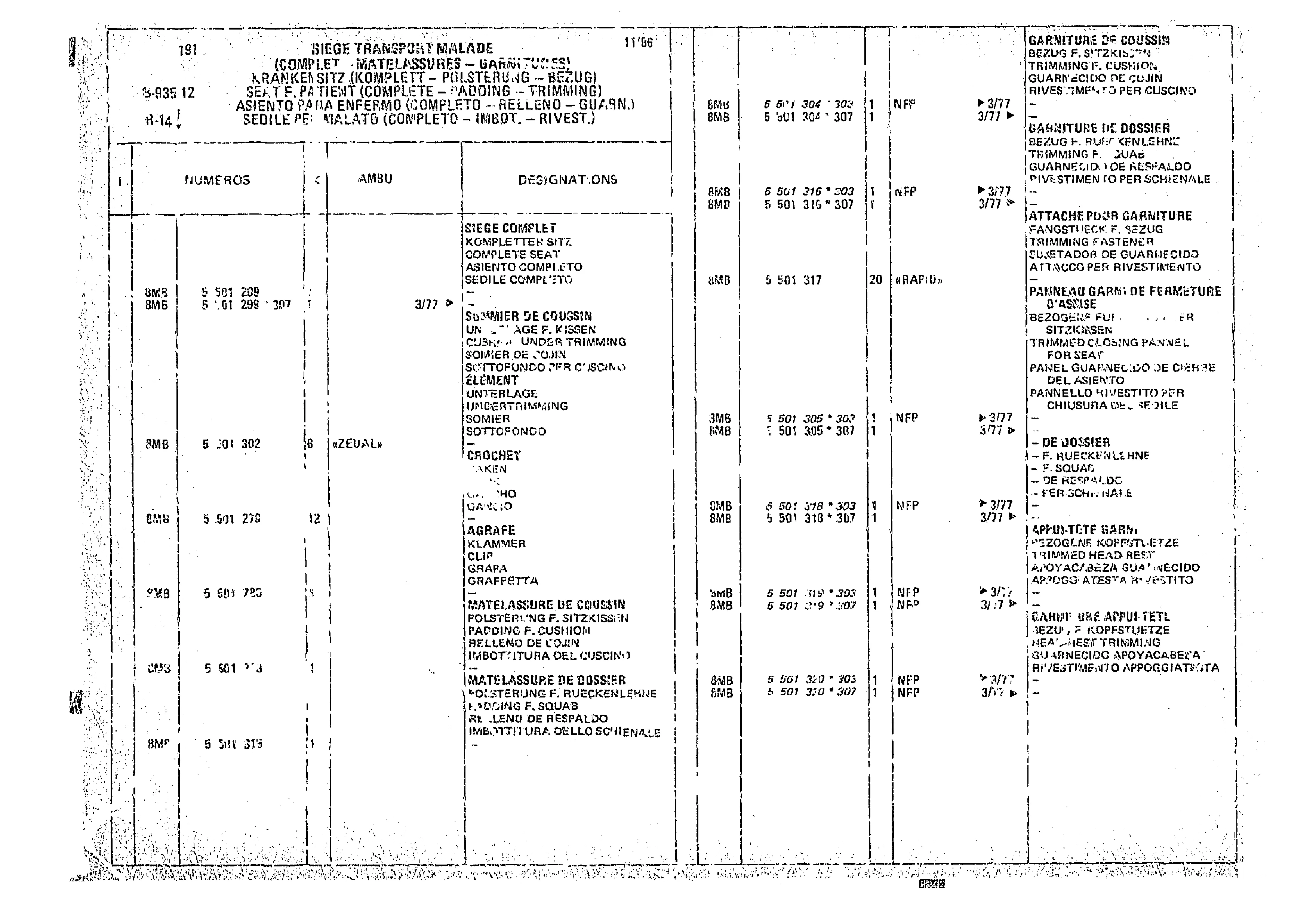 Seat F. Patient (Complete _ Padding _ Trimming), page 898 of 966 — CX Parts Catalogue — 1974–1979