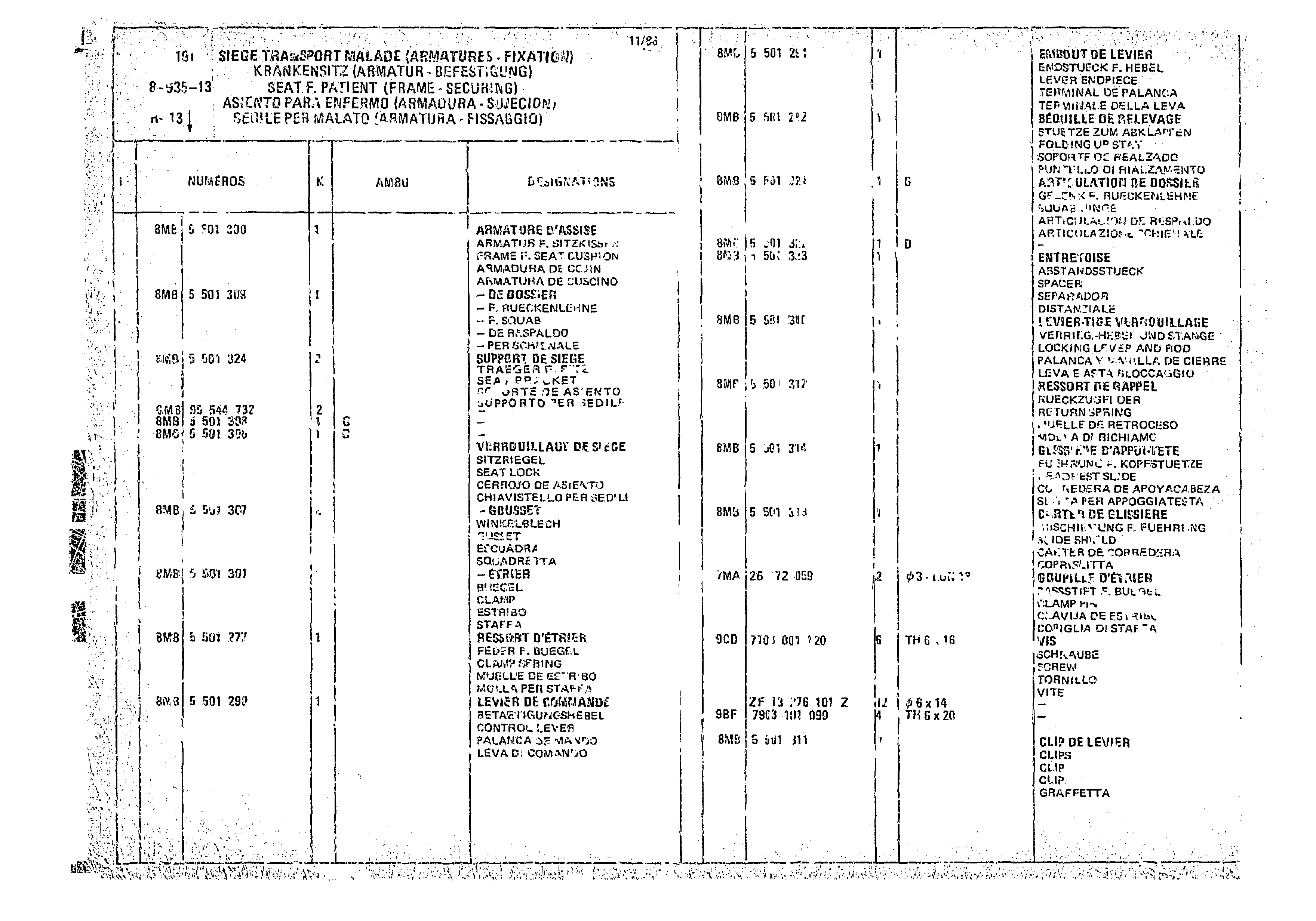 Seat F. Patient (Frame - Securing), page 899 of 966 — CX Parts Catalogue — 1974–1979