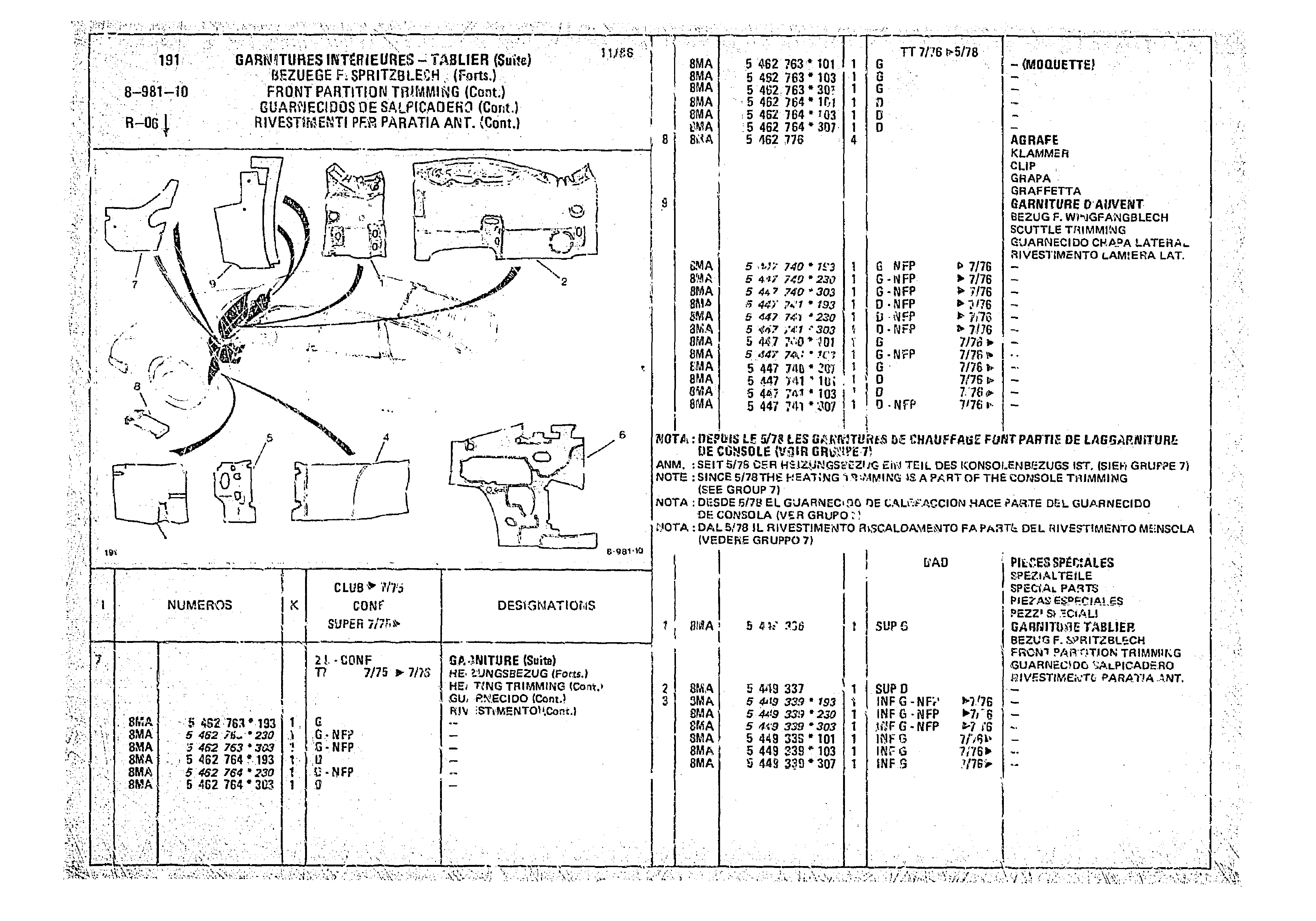 Front Partition Trimming, page 906 of 966 — CX Parts Catalogue — 1974–1979