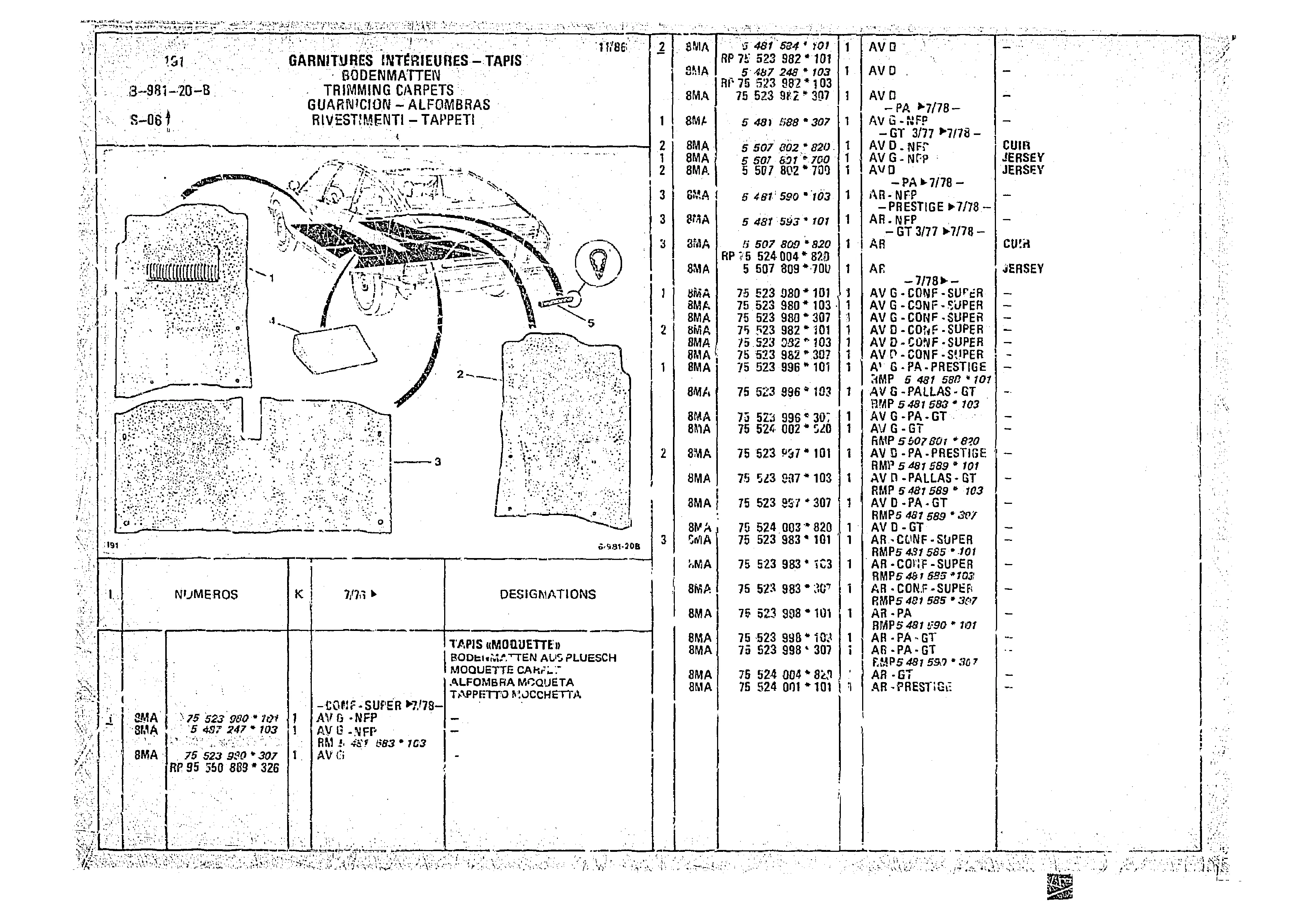 Trimming Carpets, page 917 of 966 — CX Parts Catalogue — 1974–1979