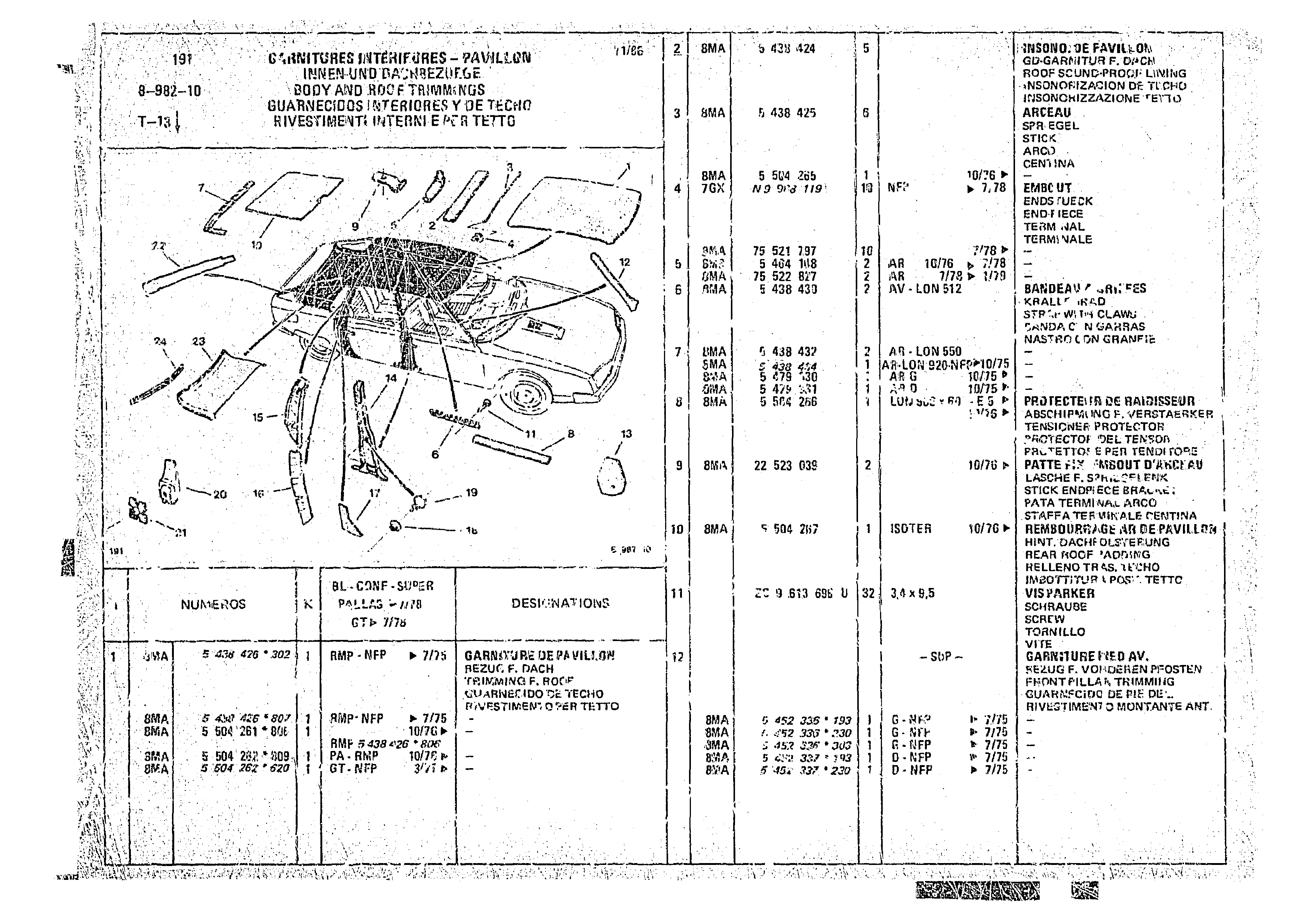 Body And Roof Trimming, page 929 of 966 — CX Parts Catalogue — 1974–1979