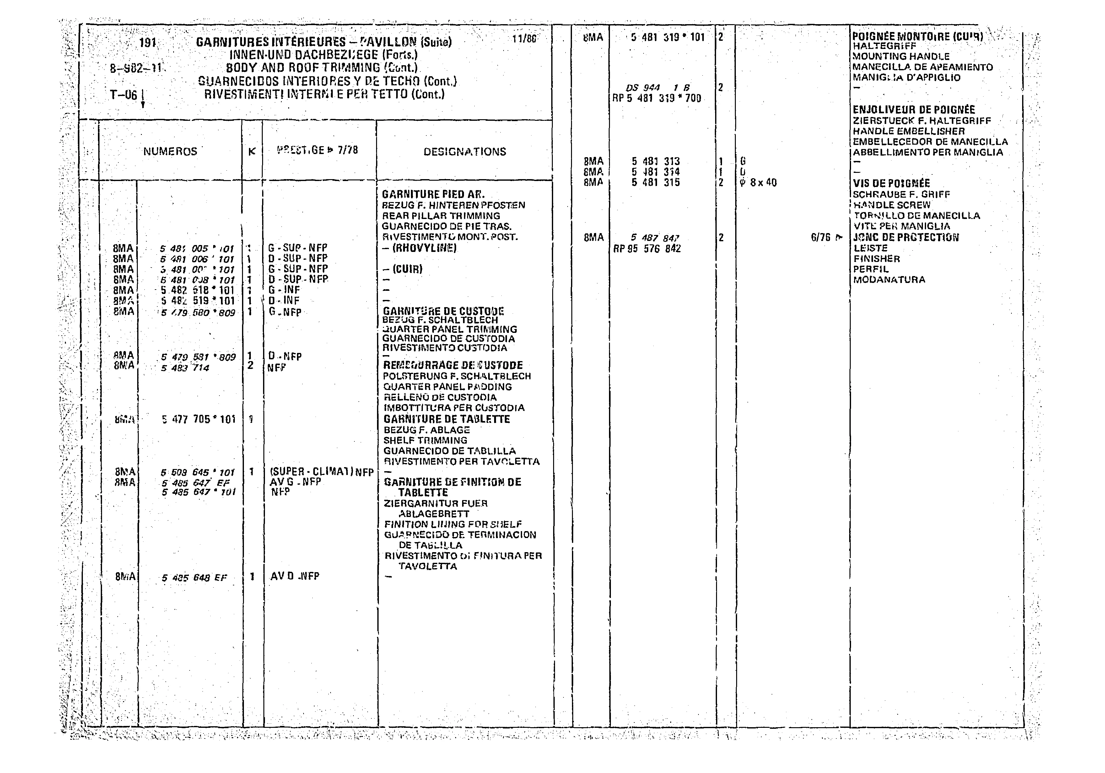Body And Roof Trimming, page 936 of 966 — CX Parts Catalogue — 1974–1979
