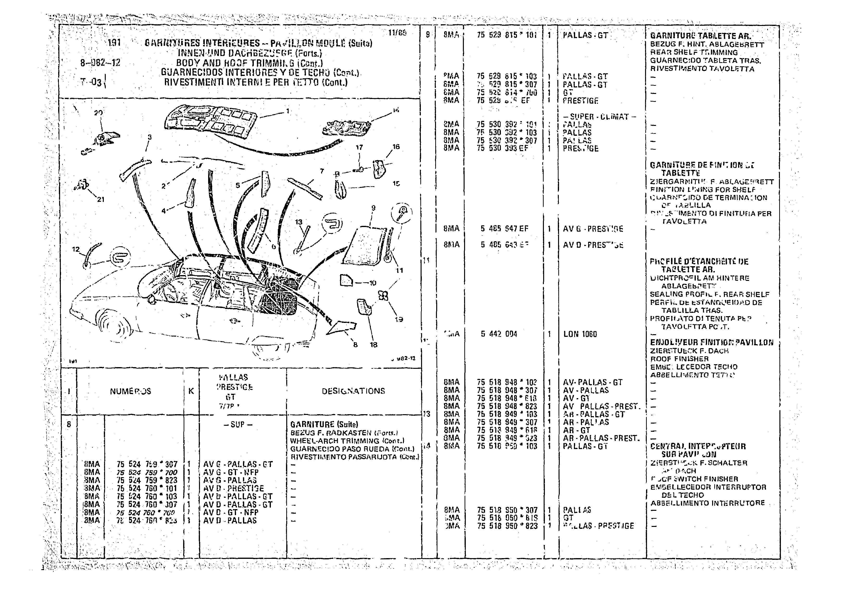 Body And Roof Trimming, page 939 of 966 — CX Parts Catalogue — 1974–1979