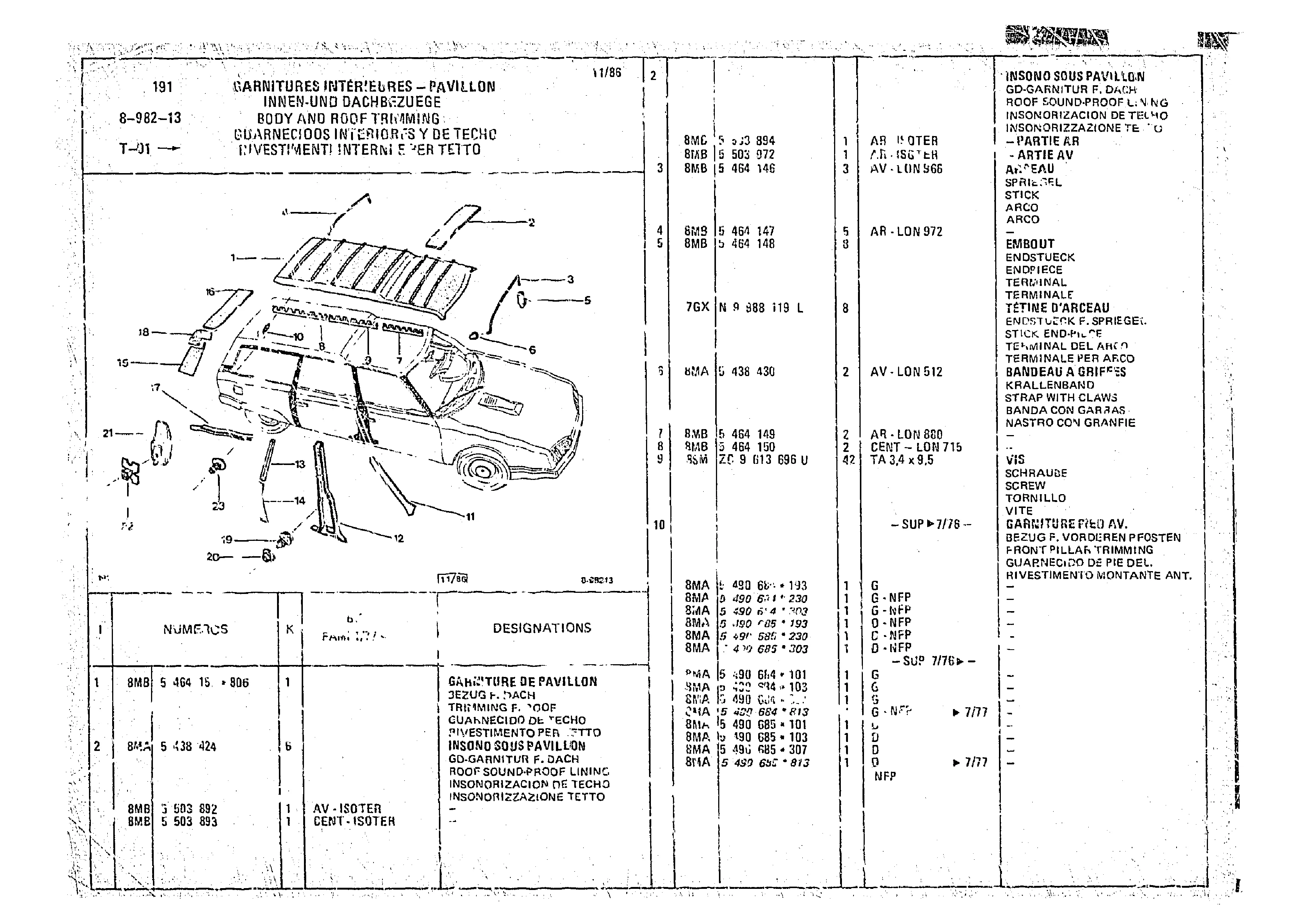 Body And Roof Trimming, page 941 of 966 — CX Parts Catalogue — 1974–1979