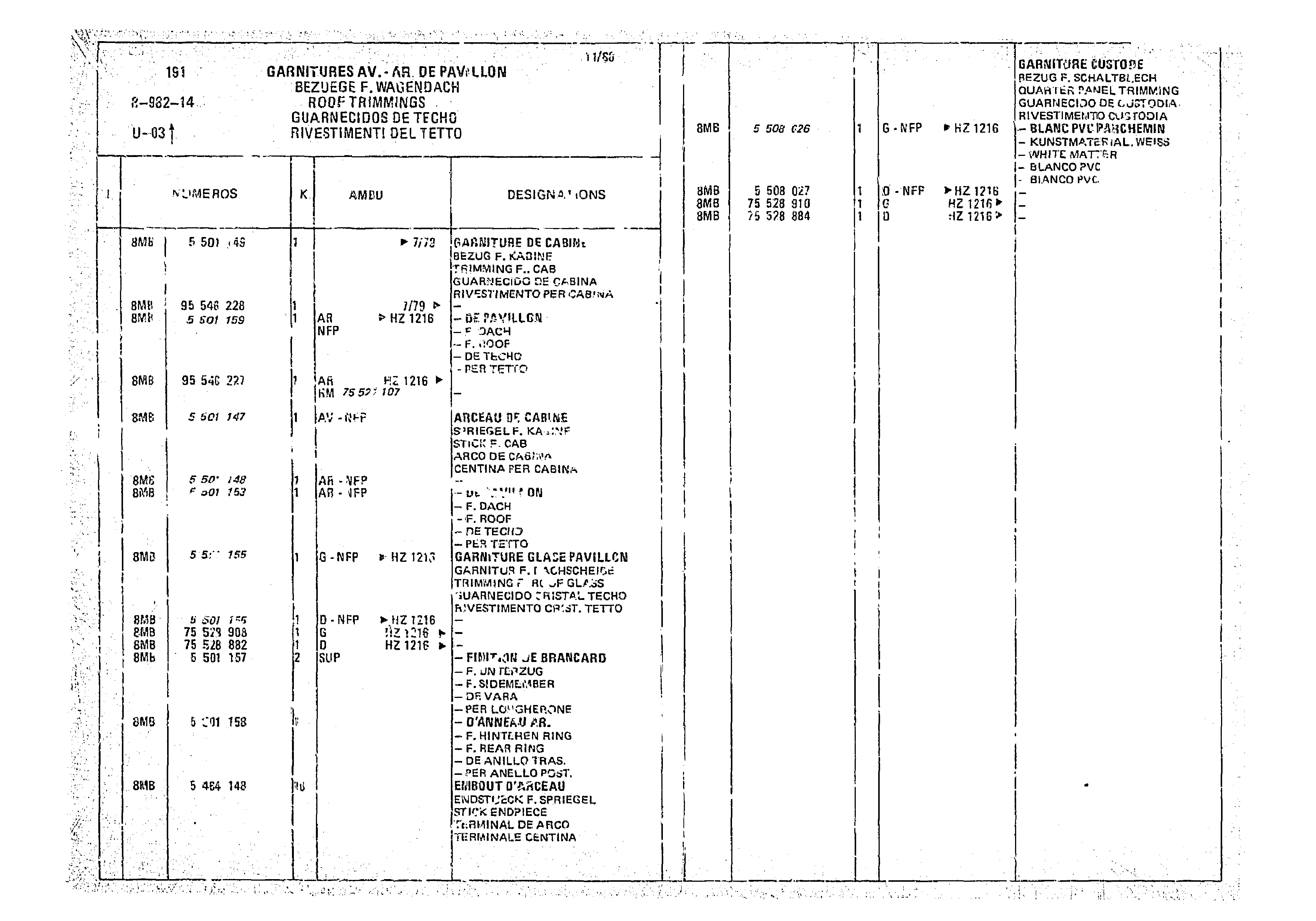 Roof Trimmings, page 944 of 966 — CX Parts Catalogue — 1974–1979