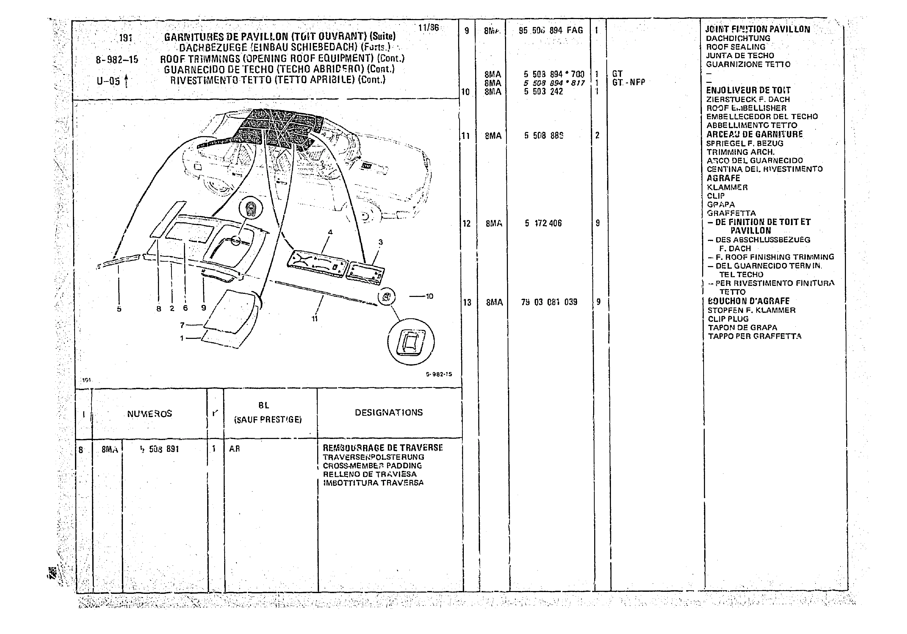Roof Trimming (Opening Roof Equipment), page 946 of 966 — CX Parts Catalogue — 1974–1979
