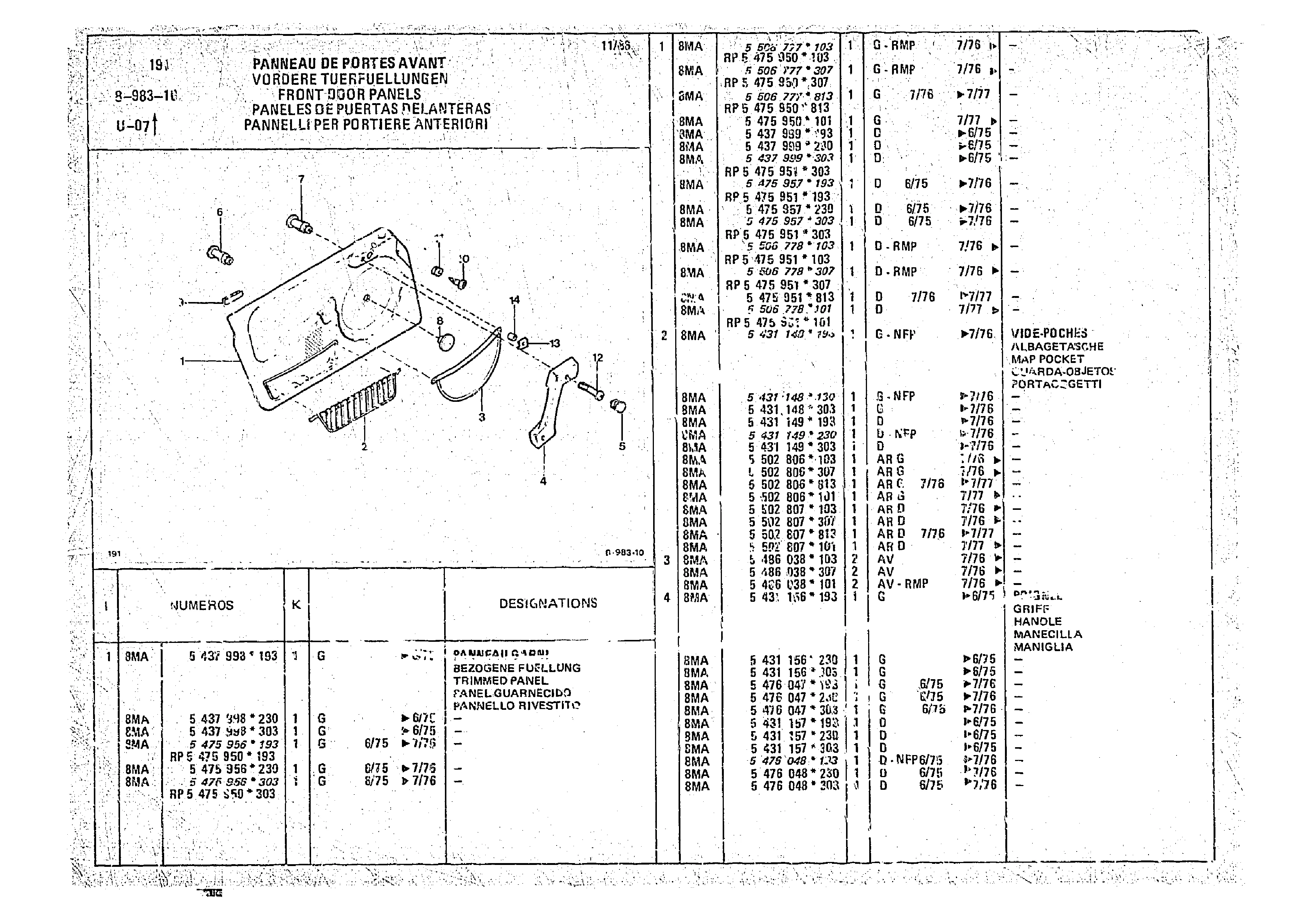 Front Door Panels, page 948 of 966 — CX Parts Catalogue — 1974–1979