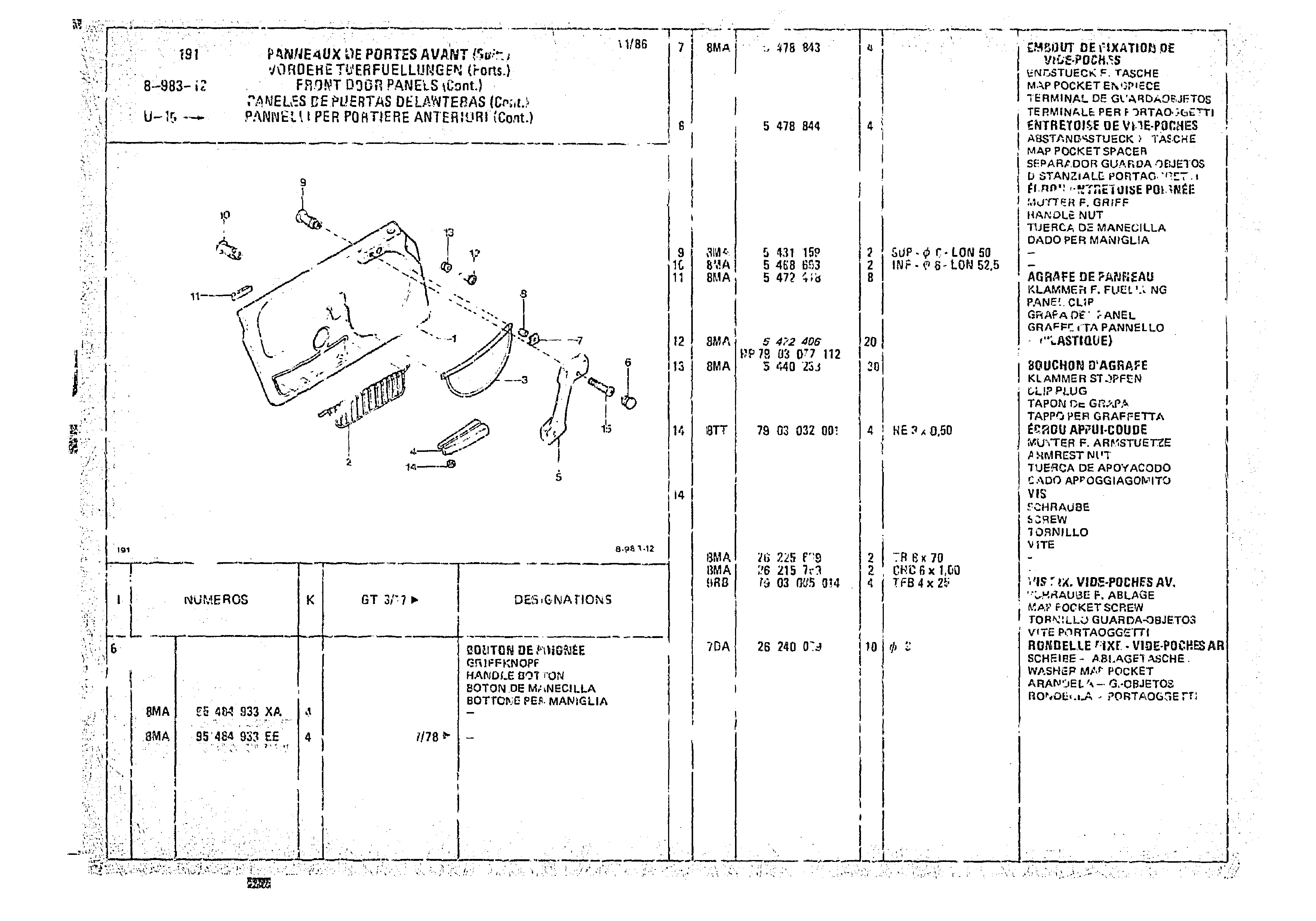Front Door Panels, page 956 of 966 — CX Parts Catalogue — 1974–1979
