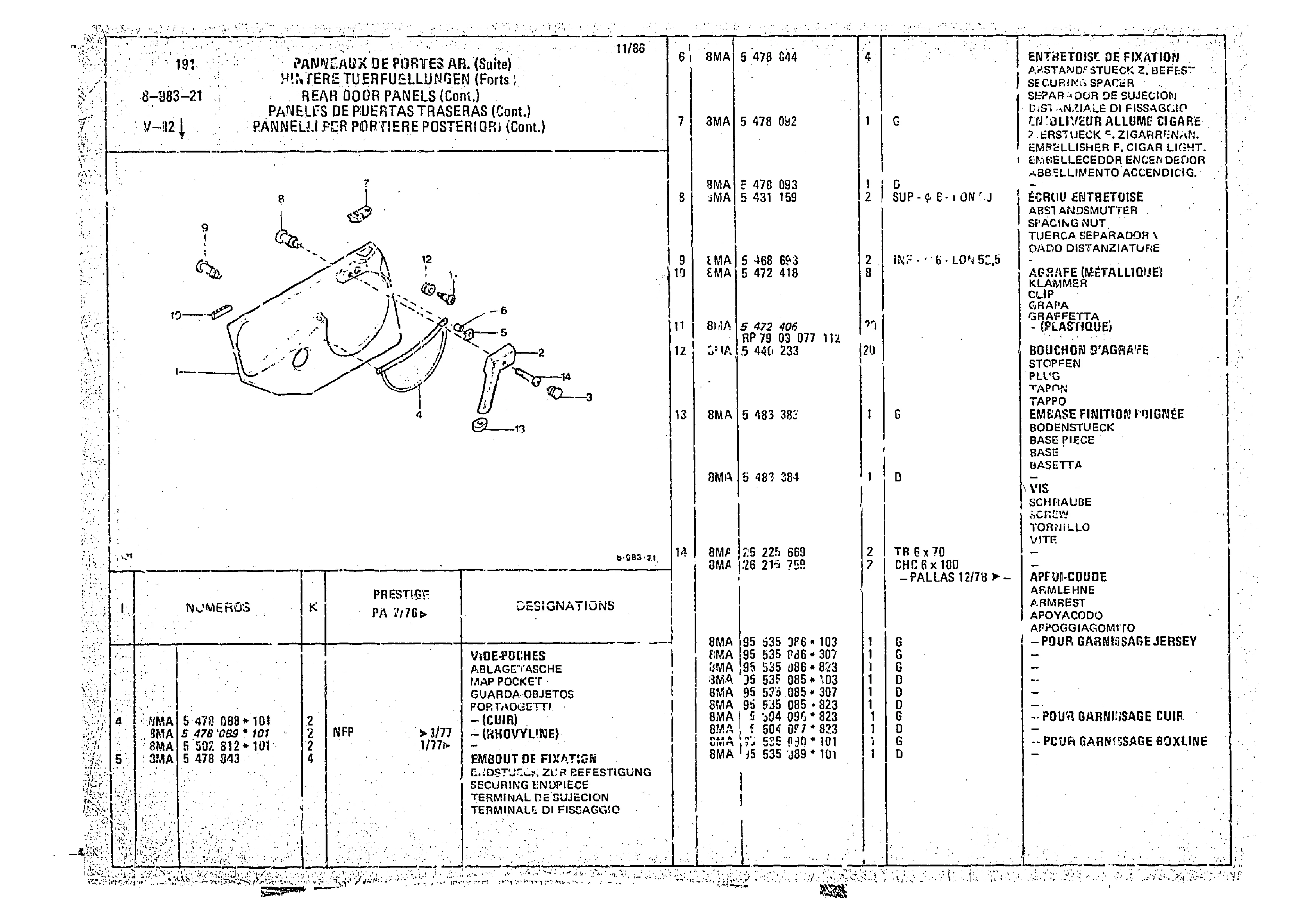 Rear Door Panels, page 960 of 966 — CX Parts Catalogue — 1974–1979