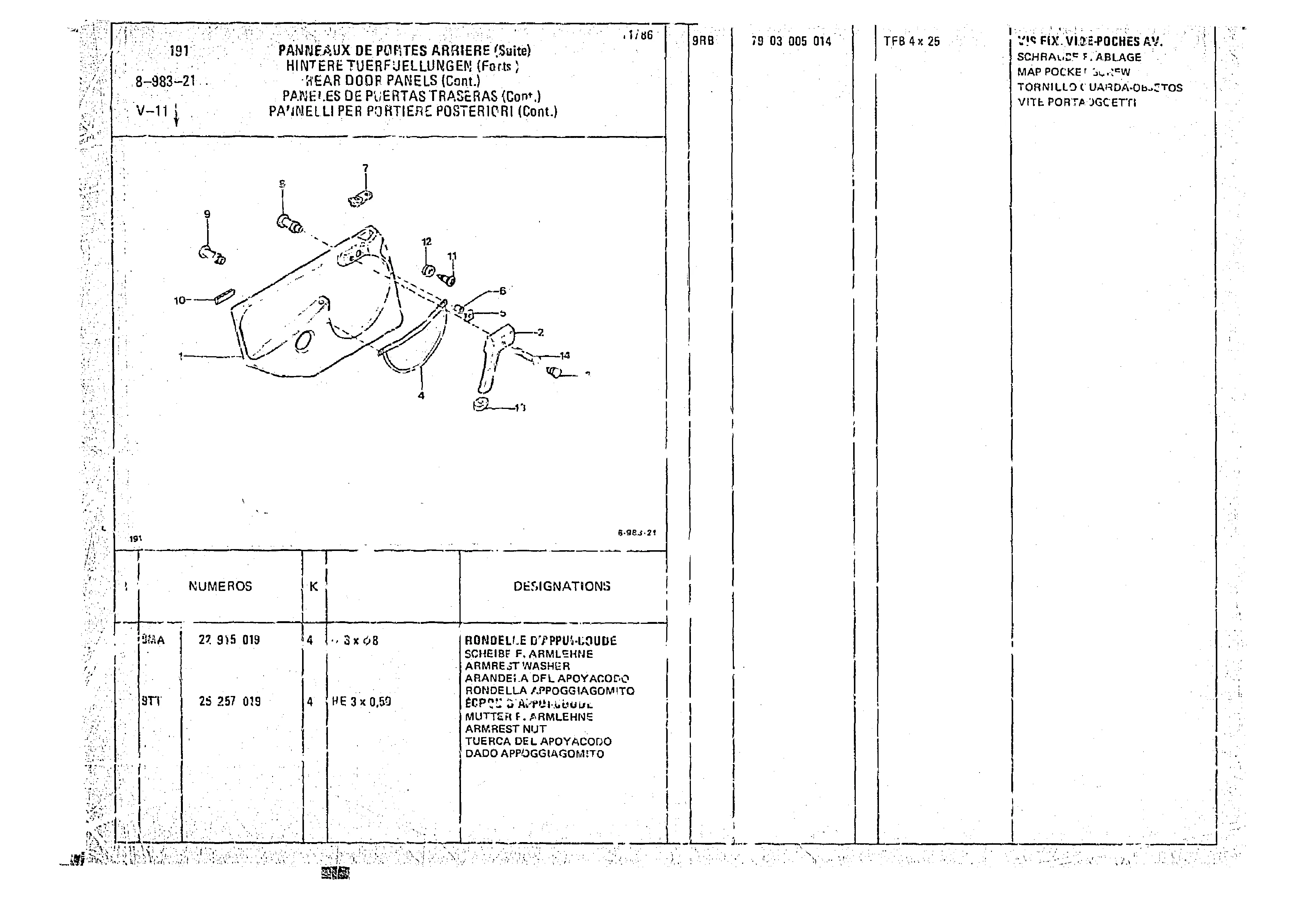 Rear Door Panels, page 961 of 966 — CX Parts Catalogue — 1974–1979