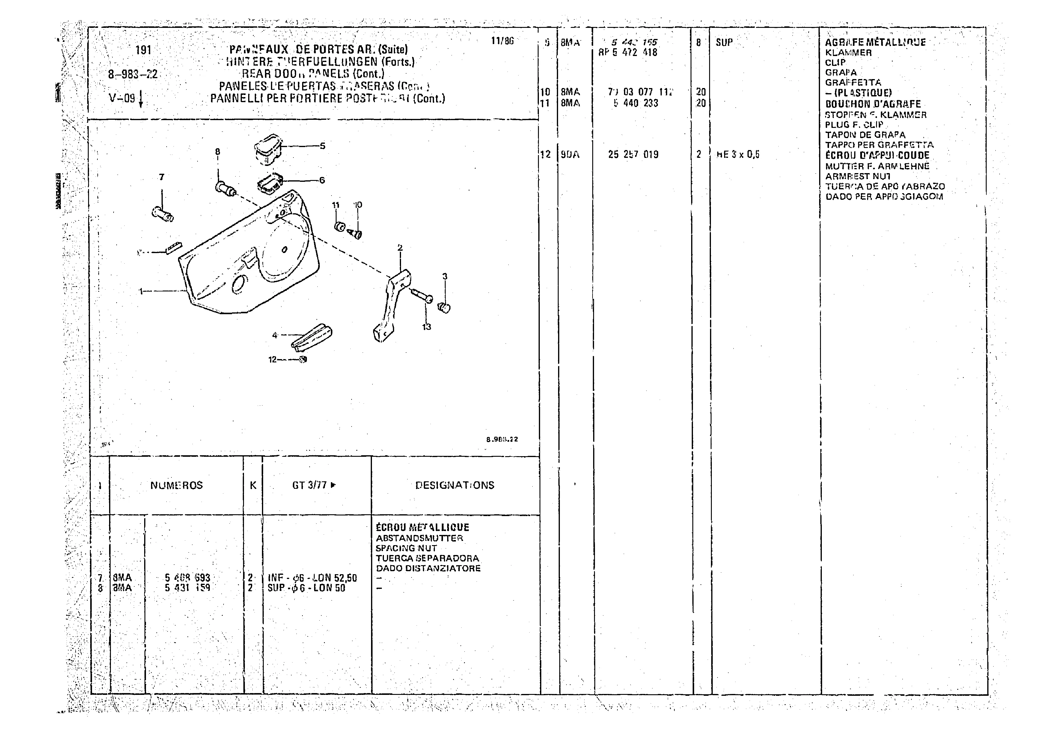 Rear Door Panels, page 963 of 966 — CX Parts Catalogue — 1974–1979