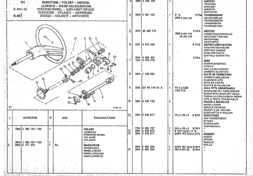 Steering Wheel - Anti-Theft Device, page 427 — CX Parts Catalogue — 1974–1979