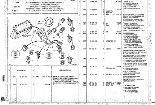 Switches - Console Accessories, page 524 — CX Parts Catalogue — 1974–1979