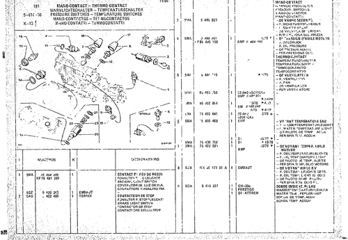 Pressure Switches - Temperature Switches, page 557 — CX Parts Catalogue — 1974–1979