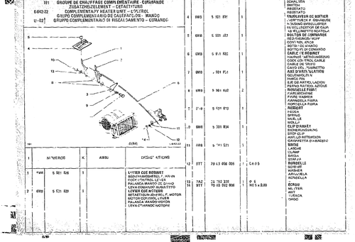Complementary Heater Unit - Control, page 661 — CX Parts Catalogue — 1974–1979