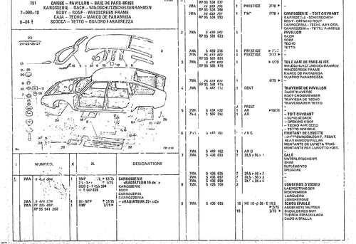 Body - Roof - Windscreen Frame, page 702 — CX Parts Catalogue — 1974–1979