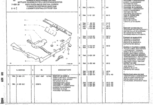 Body Parts Under Central caisson, page 709 — CX Parts Catalogue — 1974–1979