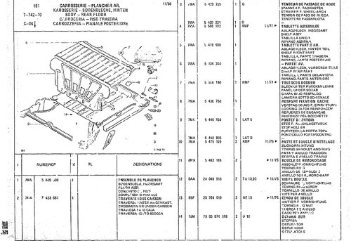 Body - Rear Floor, page 725 — CX Parts Catalogue — 1974–1979