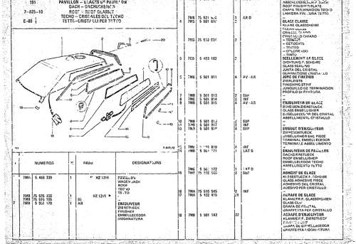 Roof - Roof Glasses, page 750 — CX Parts Catalogue — 1974–1979