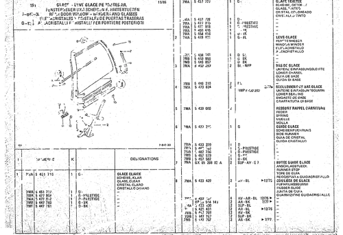 Rear Door Window - Winders And Glasses, page 777 — CX Parts Catalogue — 1974–1979