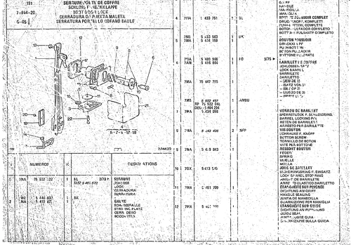 Boot Door Lock, page 784 — CX Parts Catalogue — 1974–1979