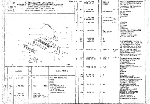 Front Panel And Grille, page 792 — CX Parts Catalogue — 1974–1979