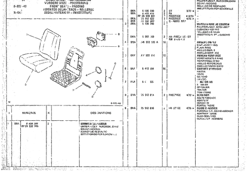 Front Seats - Padding, page 840 — CX Parts Catalogue — 1974–1979