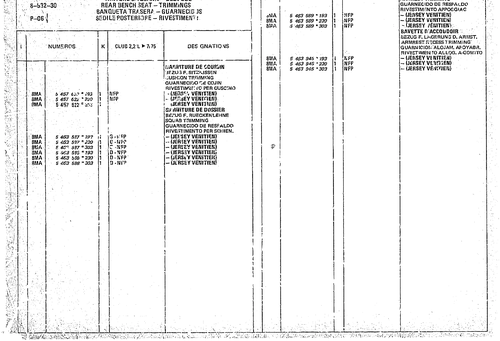 Rear Bench Seat - Trimmings, page 876 — CX Parts Catalogue — 1974–1979