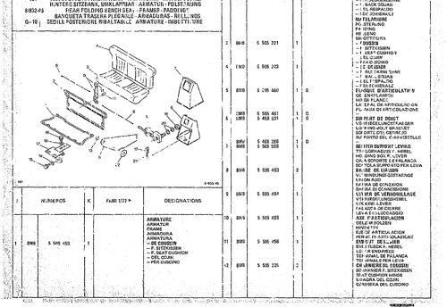 Rear Folding Bench Seat - Frames - Paddings, page 891 — CX Parts Catalogue — 1974–1979