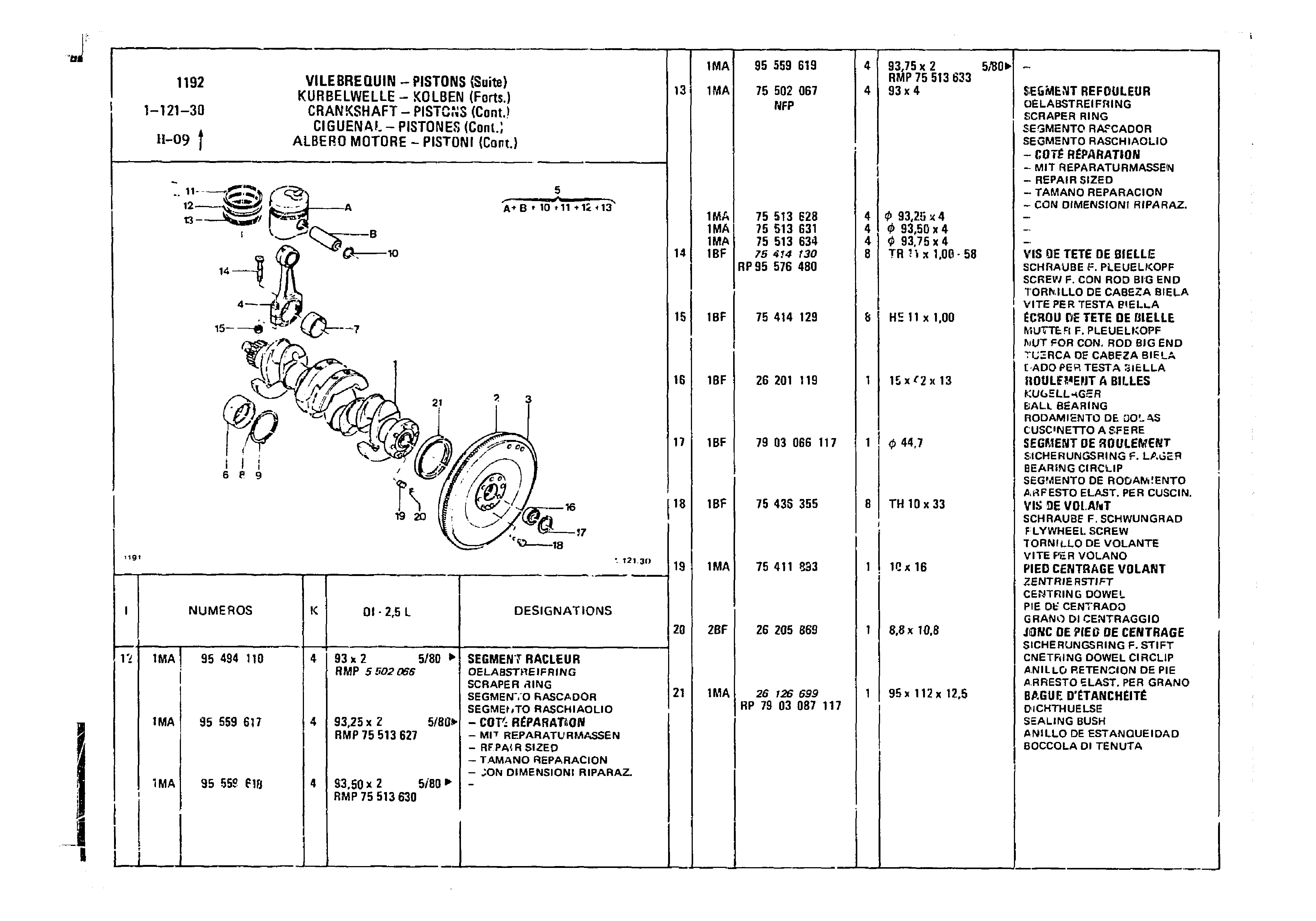Crankshaft Pistons, page 103 of 860 — CX Parts Catalogue — 1979–1981
