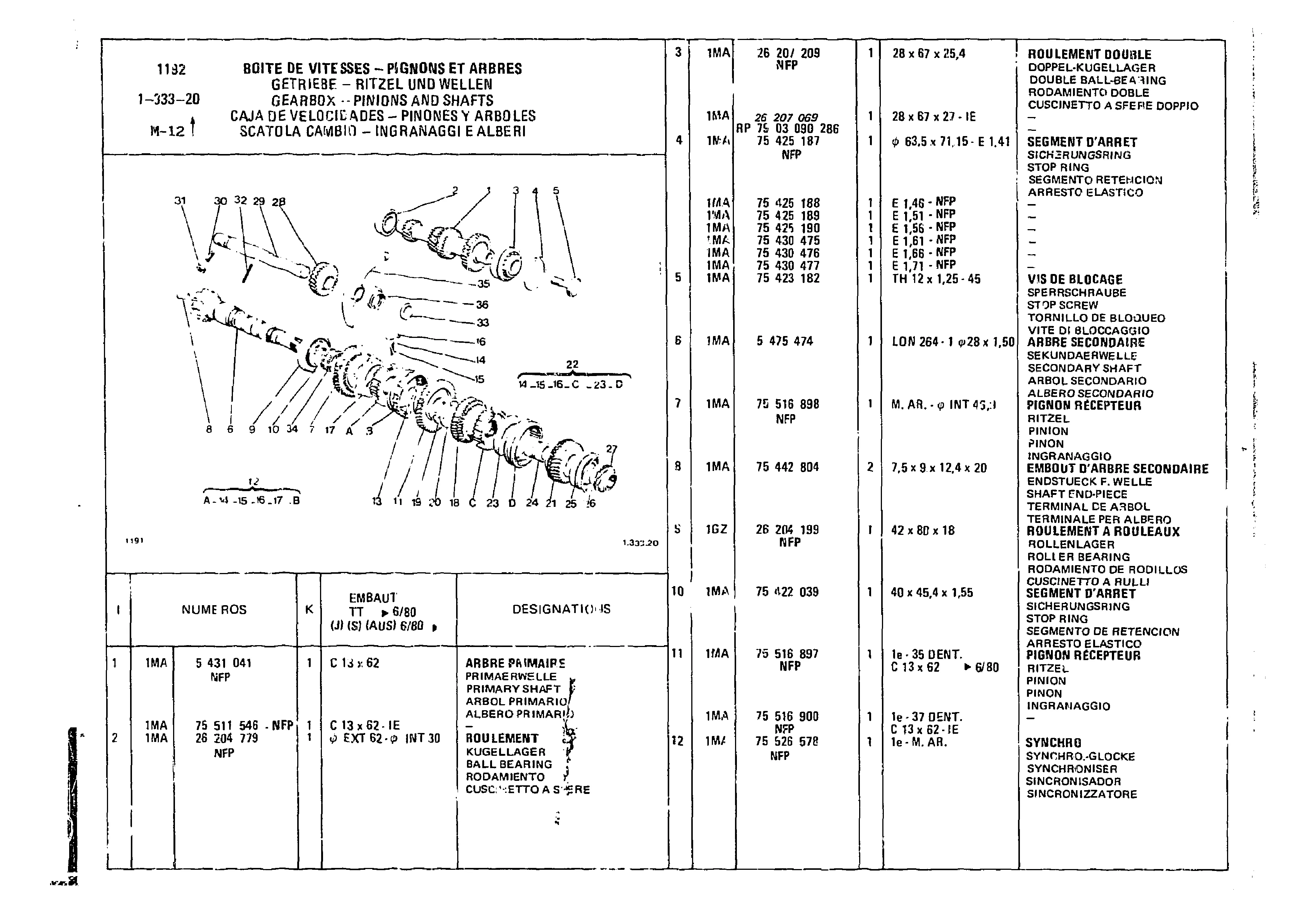 Gearbox - Pinions And Shafts, page 166 of 860 — CX Parts Catalogue — 1979–1981