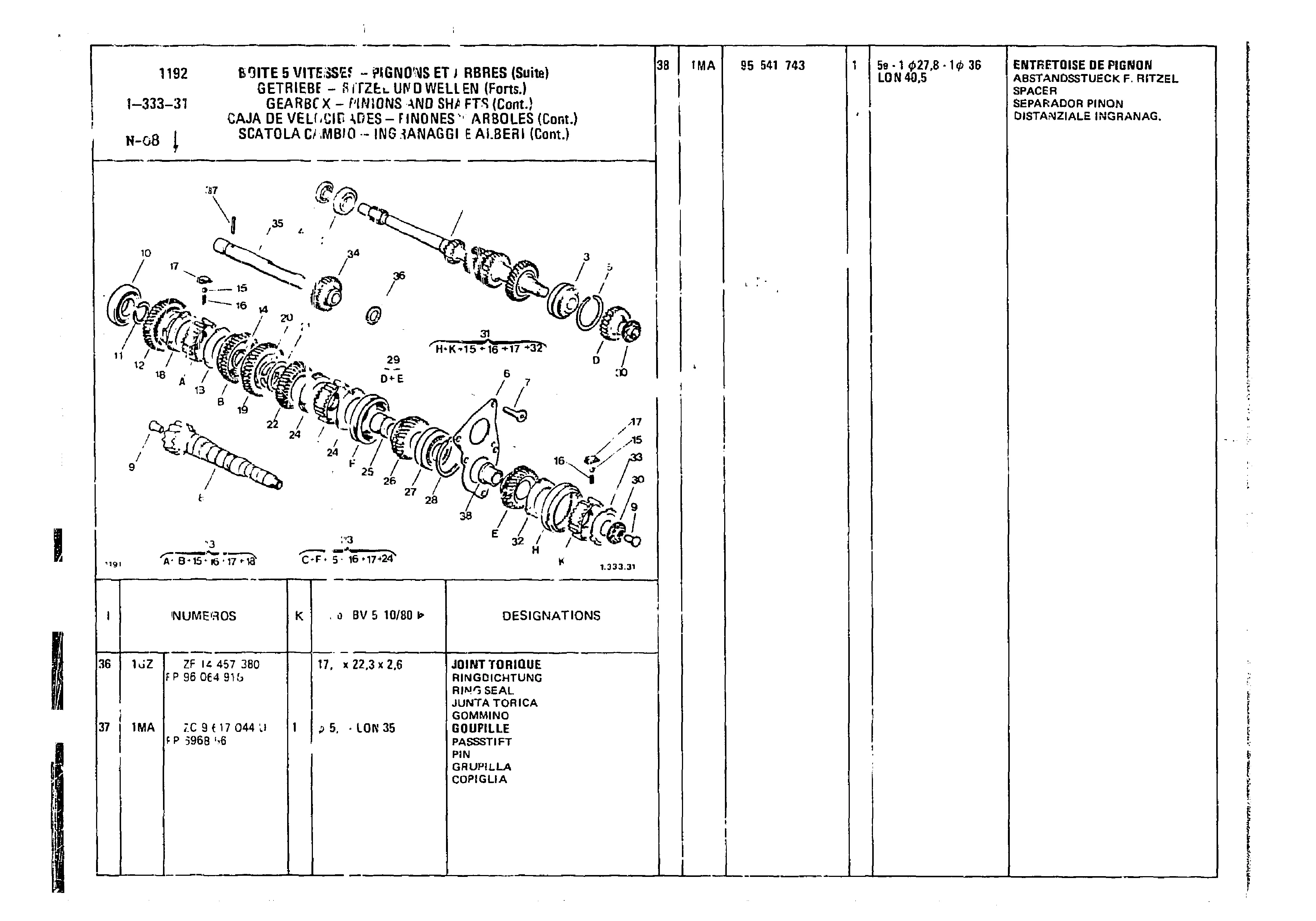Gearbox - Pinions And Shafts, page 177 of 860 — CX Parts Catalogue — 1979–1981