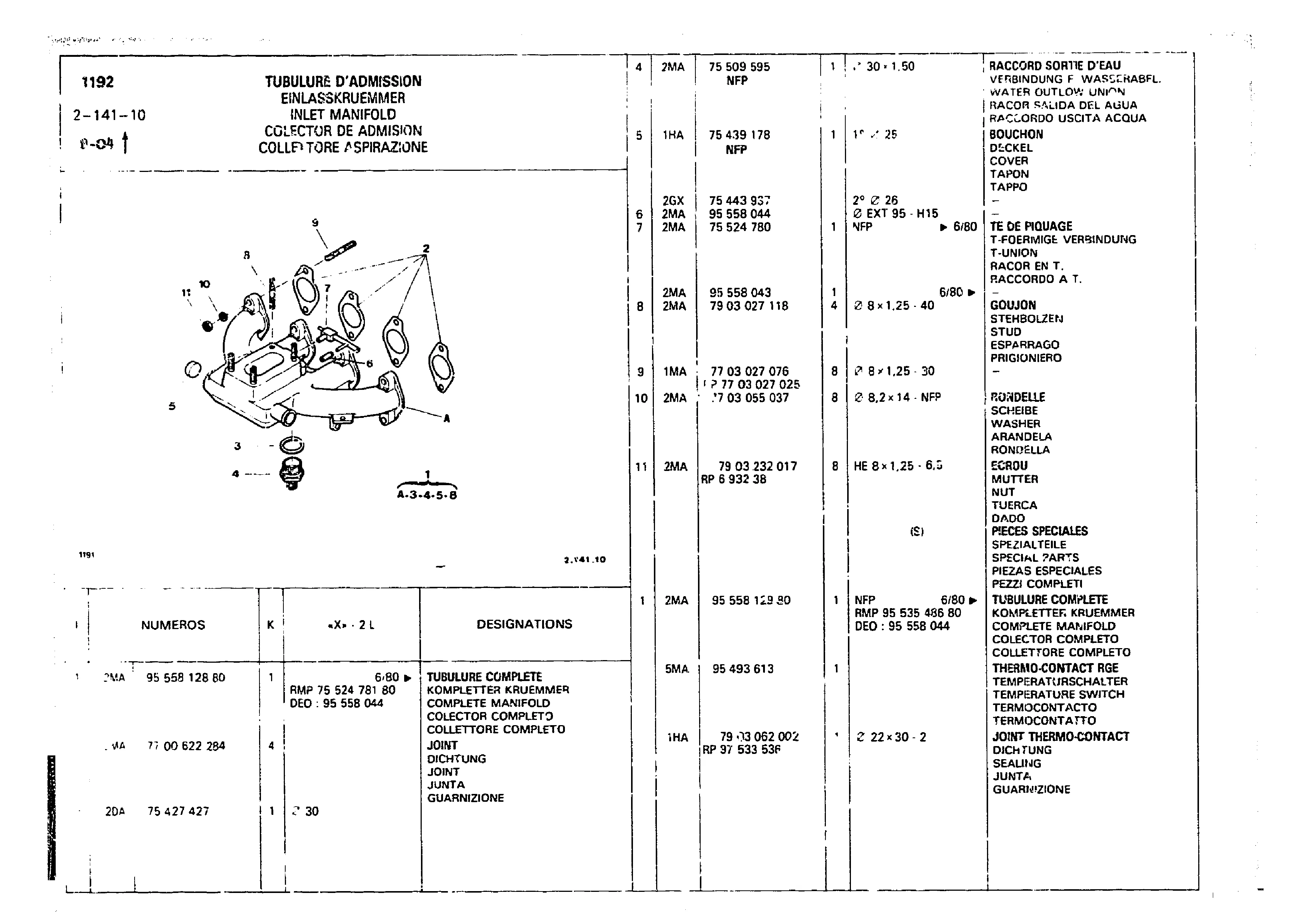 Inlet Manifold, page 210 of 860 — CX Parts Catalogue — 1979–1981