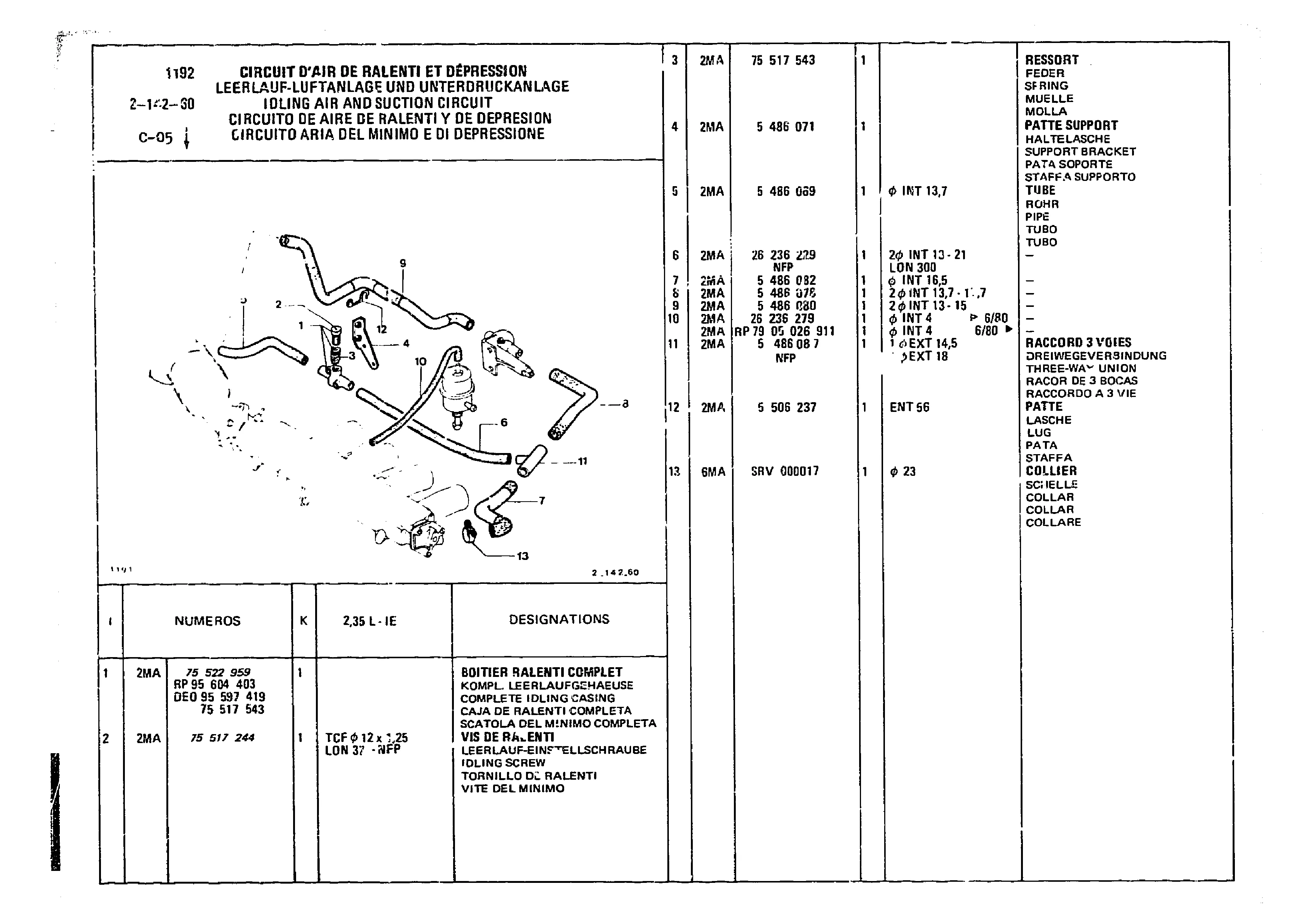 Idling Air And Suction Circuit, page 232 of 860 — CX Parts Catalogue — 1979–1981
