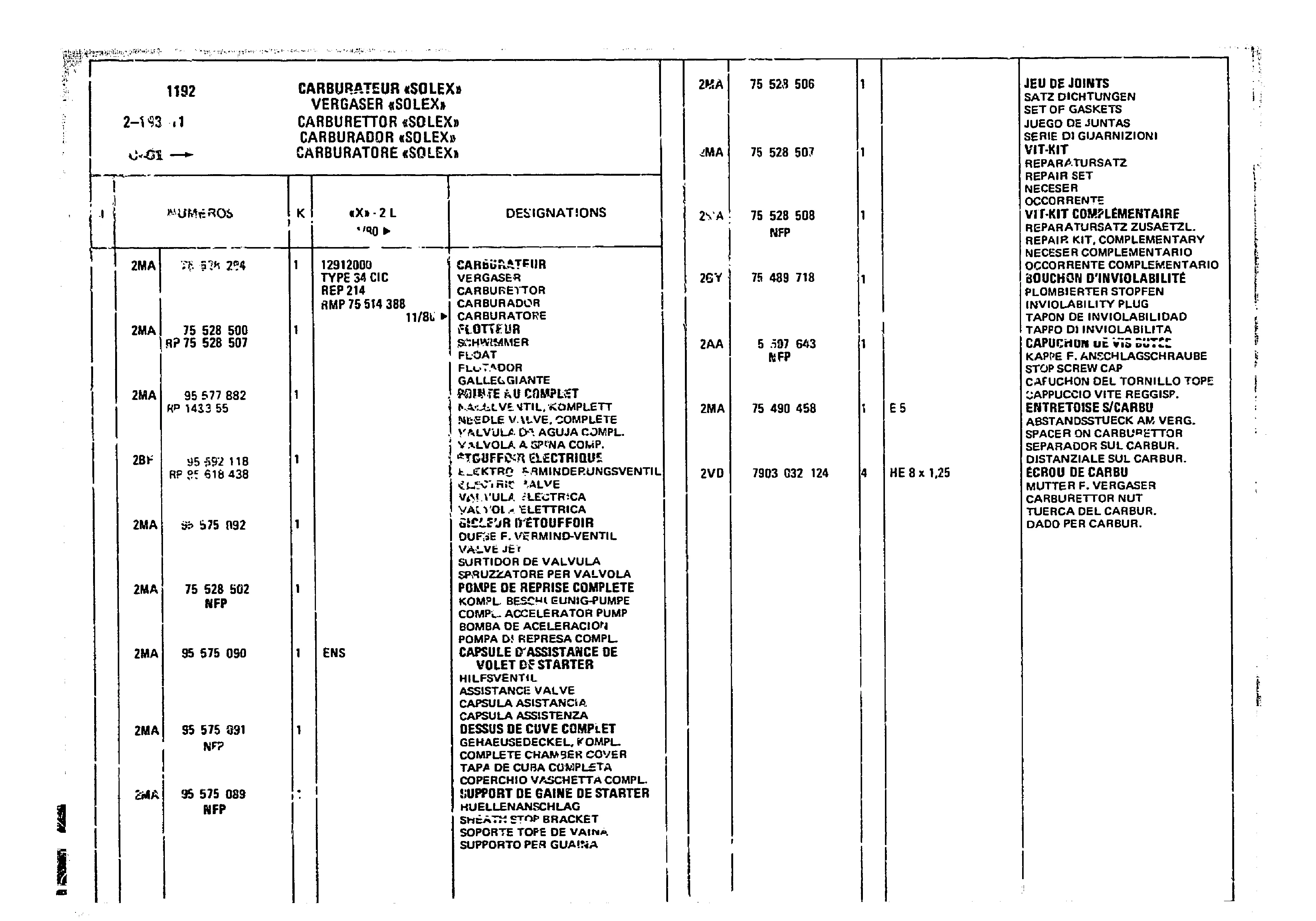 Carburettor, page 236 of 860 — CX Parts Catalogue — 1979–1981