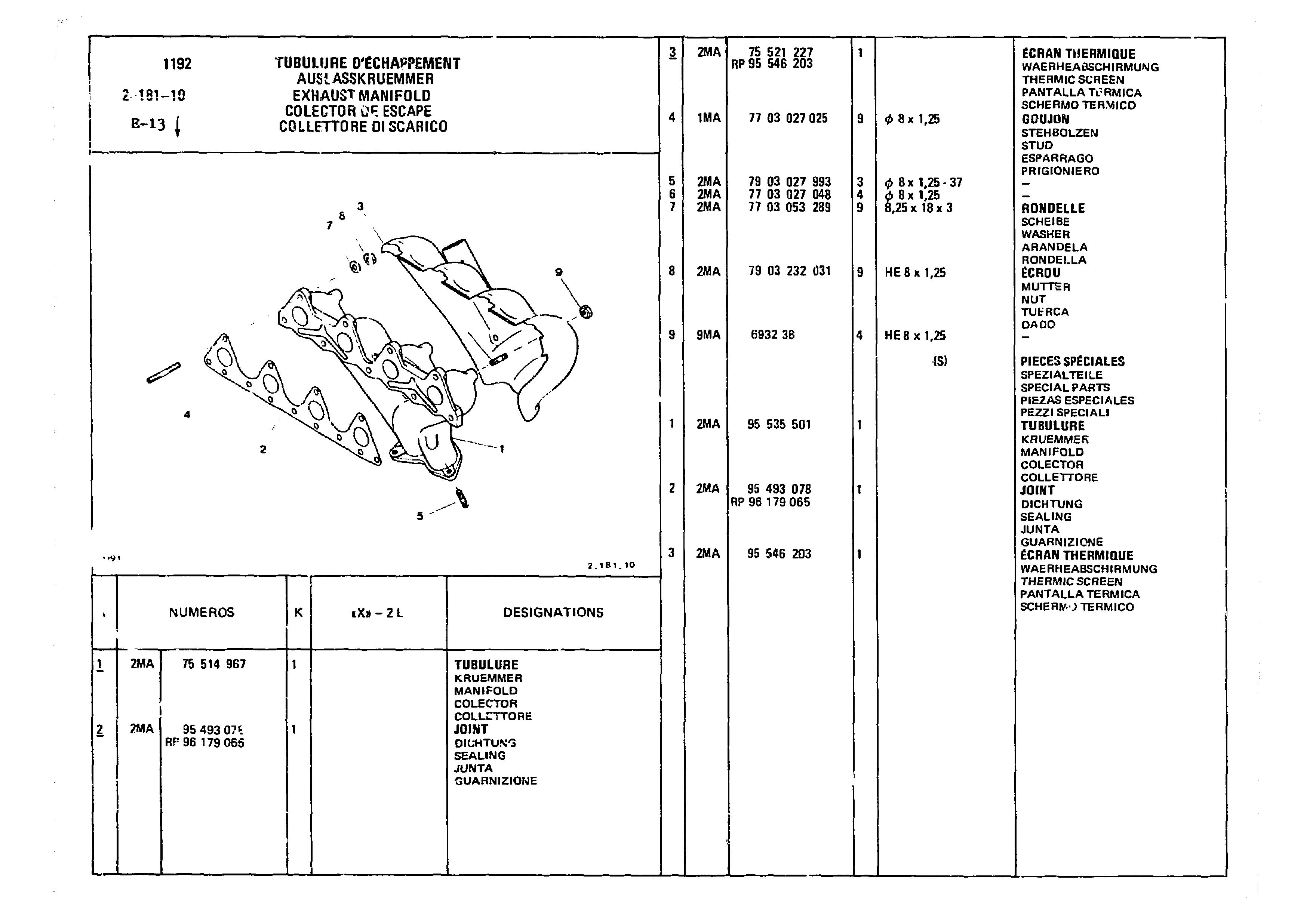 Exhaust Manifold, page 254 of 860 — CX Parts Catalogue — 1979–1981