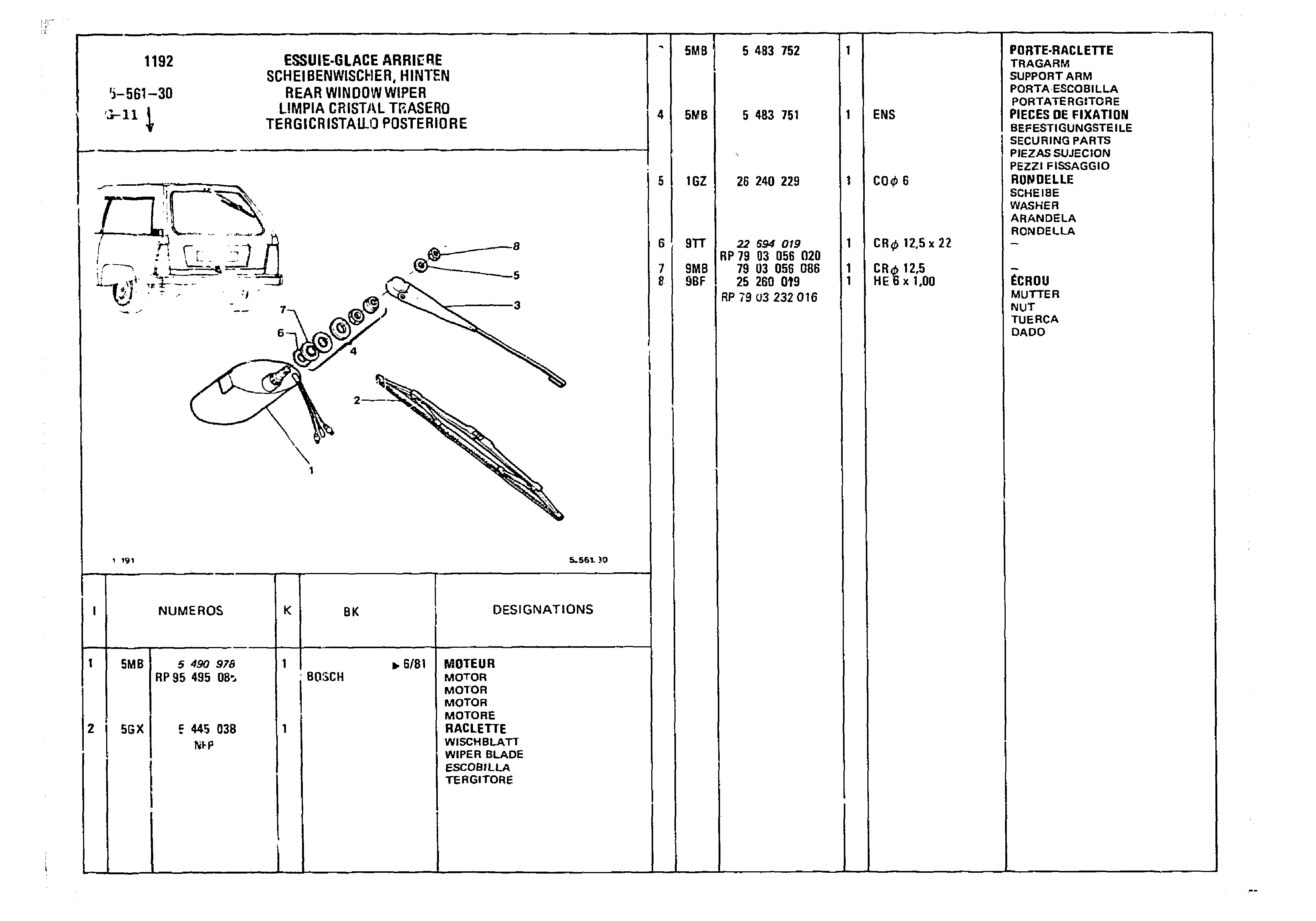 Rear Window Wiper, page 496 of 860 — CX Parts Catalogue — 1979–1981