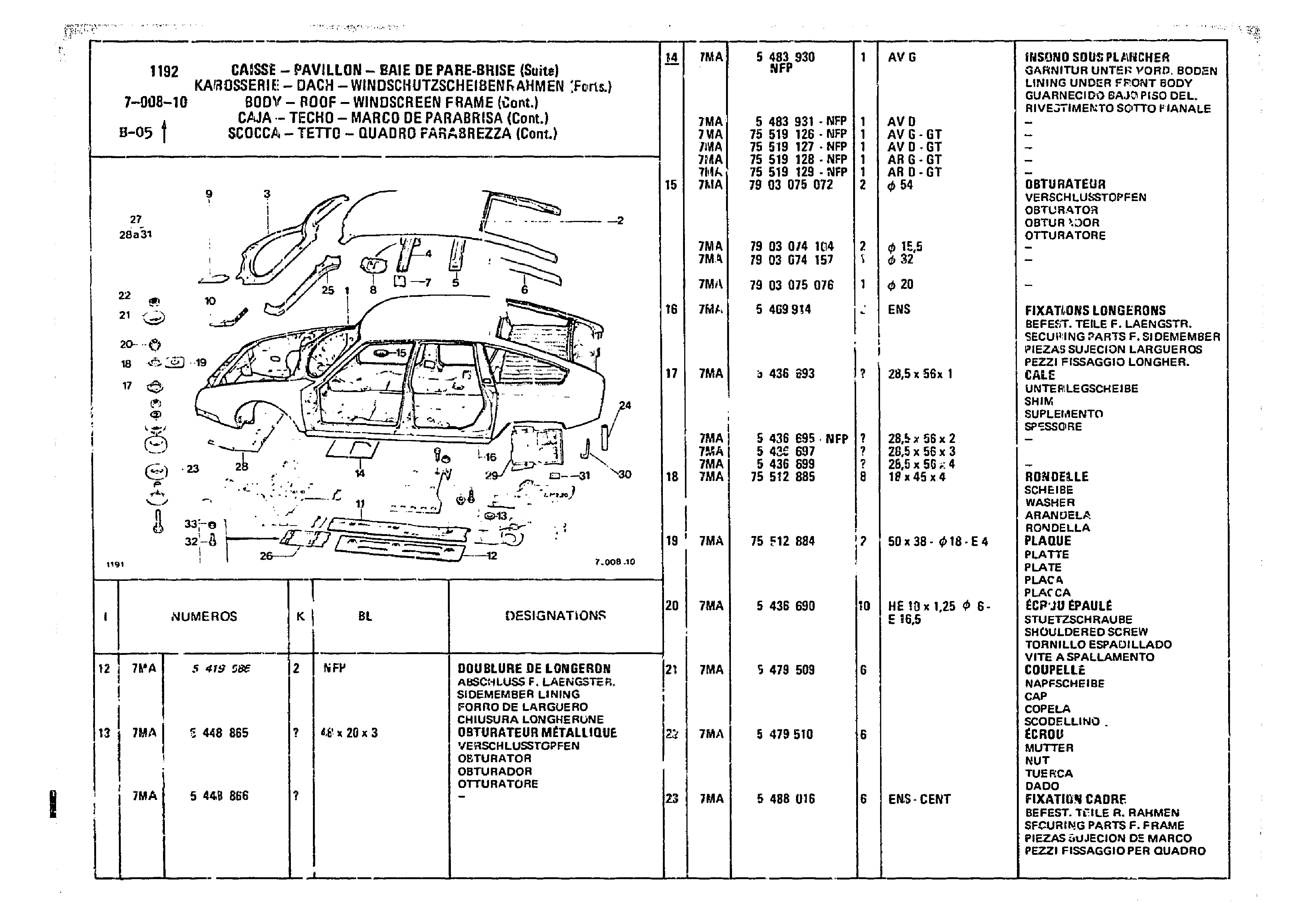 Body - Roof Windscreen Frame, page 623 of 860 — CX Parts Catalogue — 1979–1981