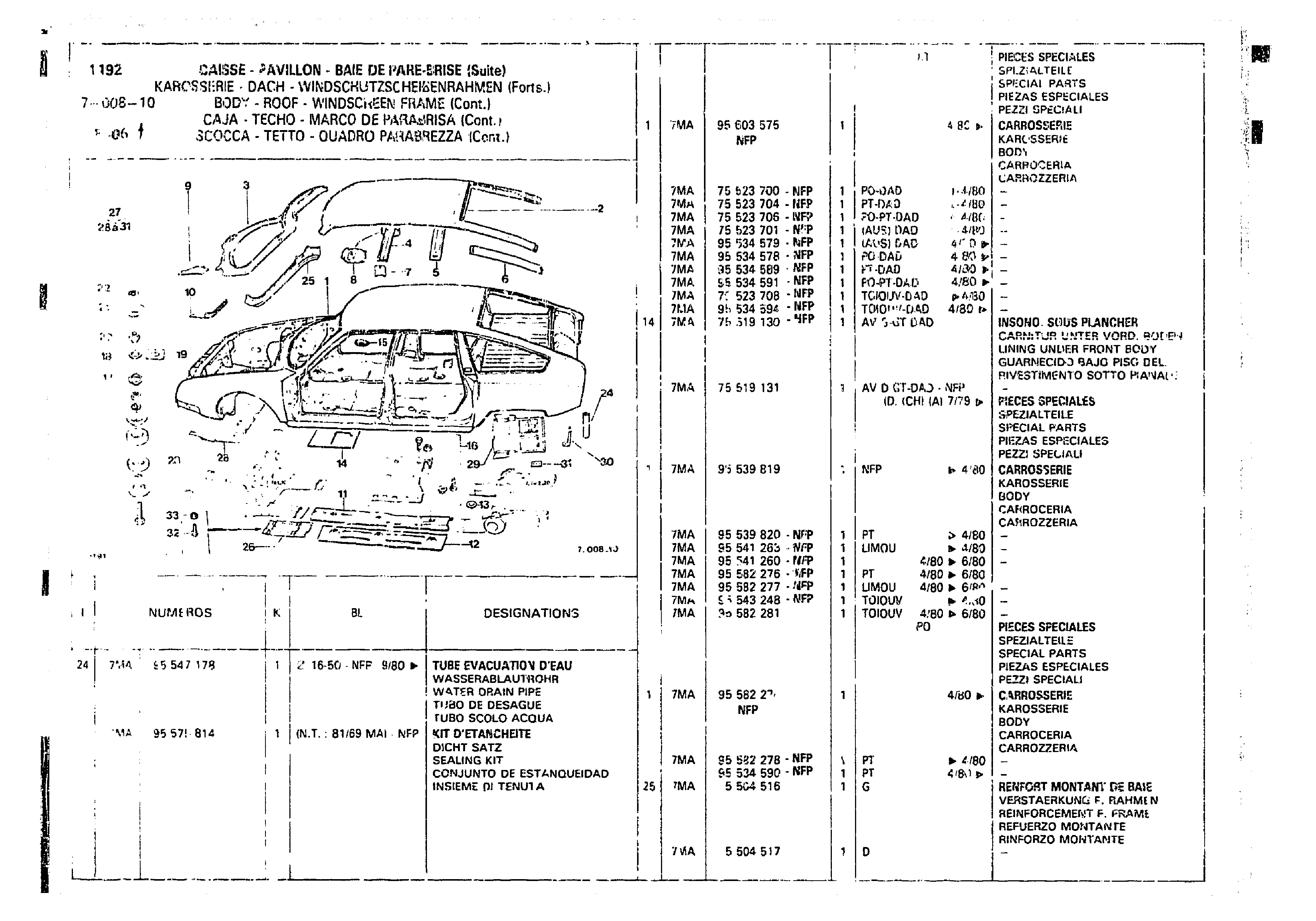 Body - Roof Windscreen Frame, page 624 of 860 — CX Parts Catalogue — 1979–1981