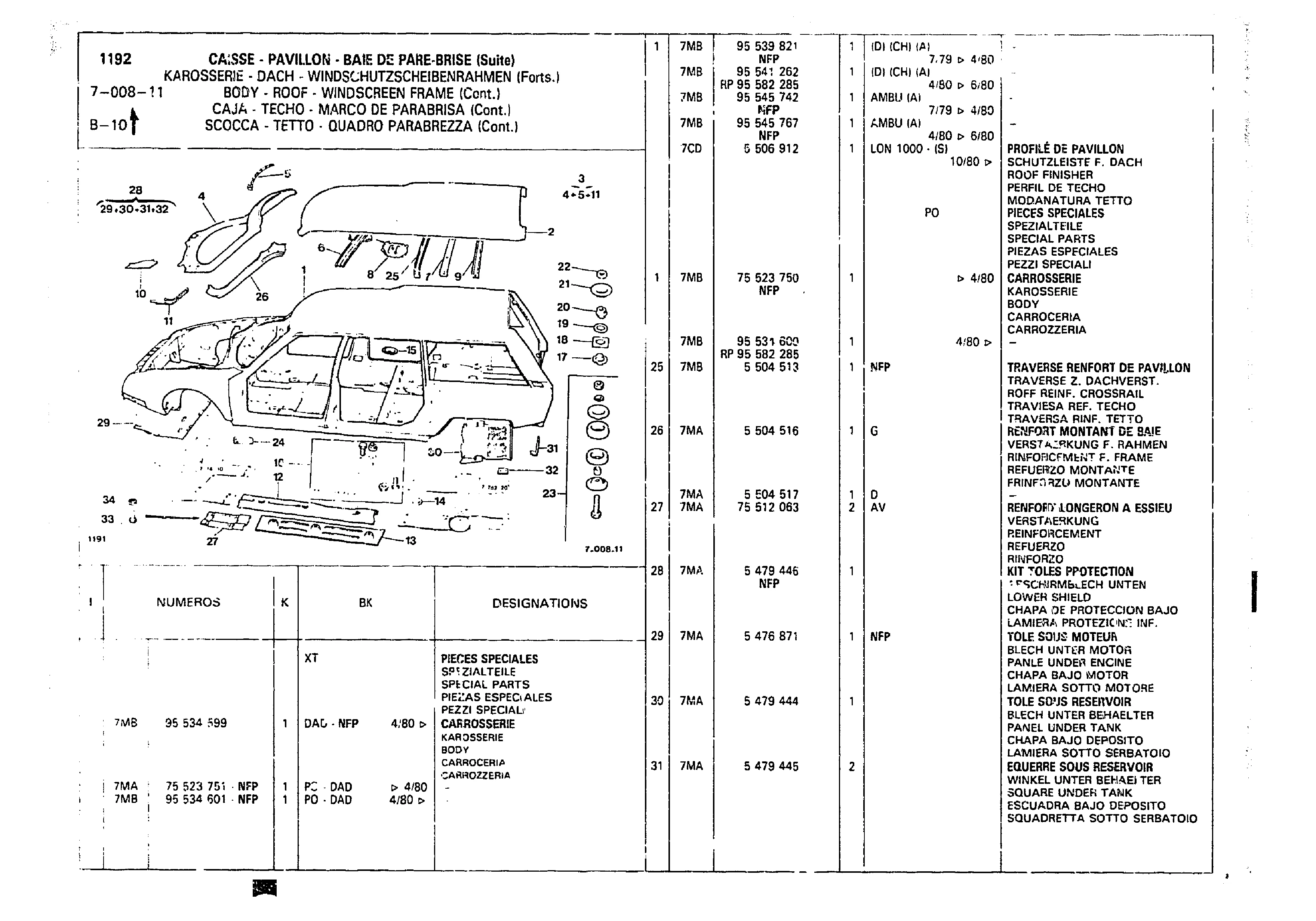 Body - Roof Windscreen Frame, page 628 of 860 — CX Parts Catalogue — 1979–1981
