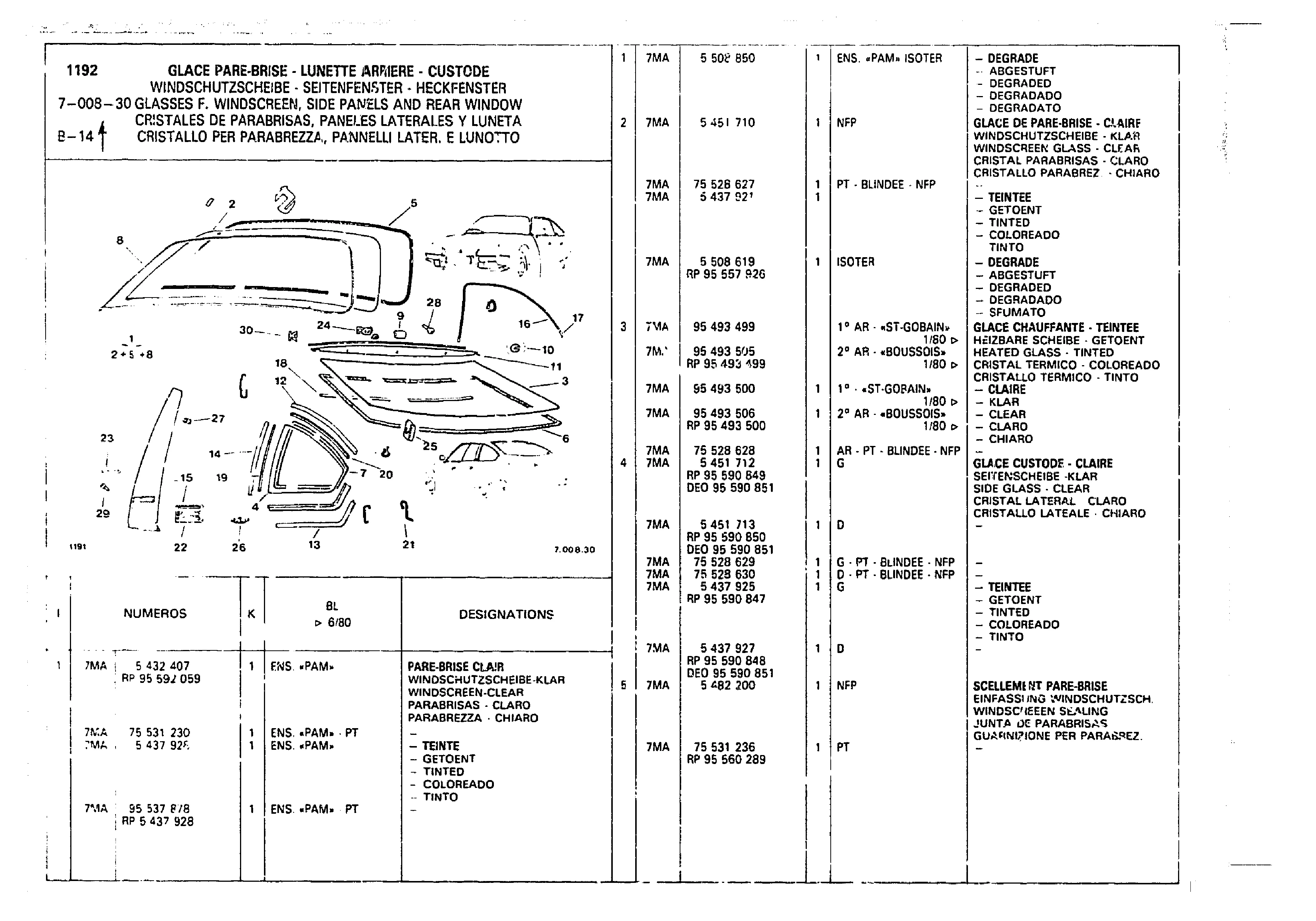 Glasses F. Windscreen, Side Panels & Rear Window, page 632 of 860 — CX Parts Catalogue — 1979–1981