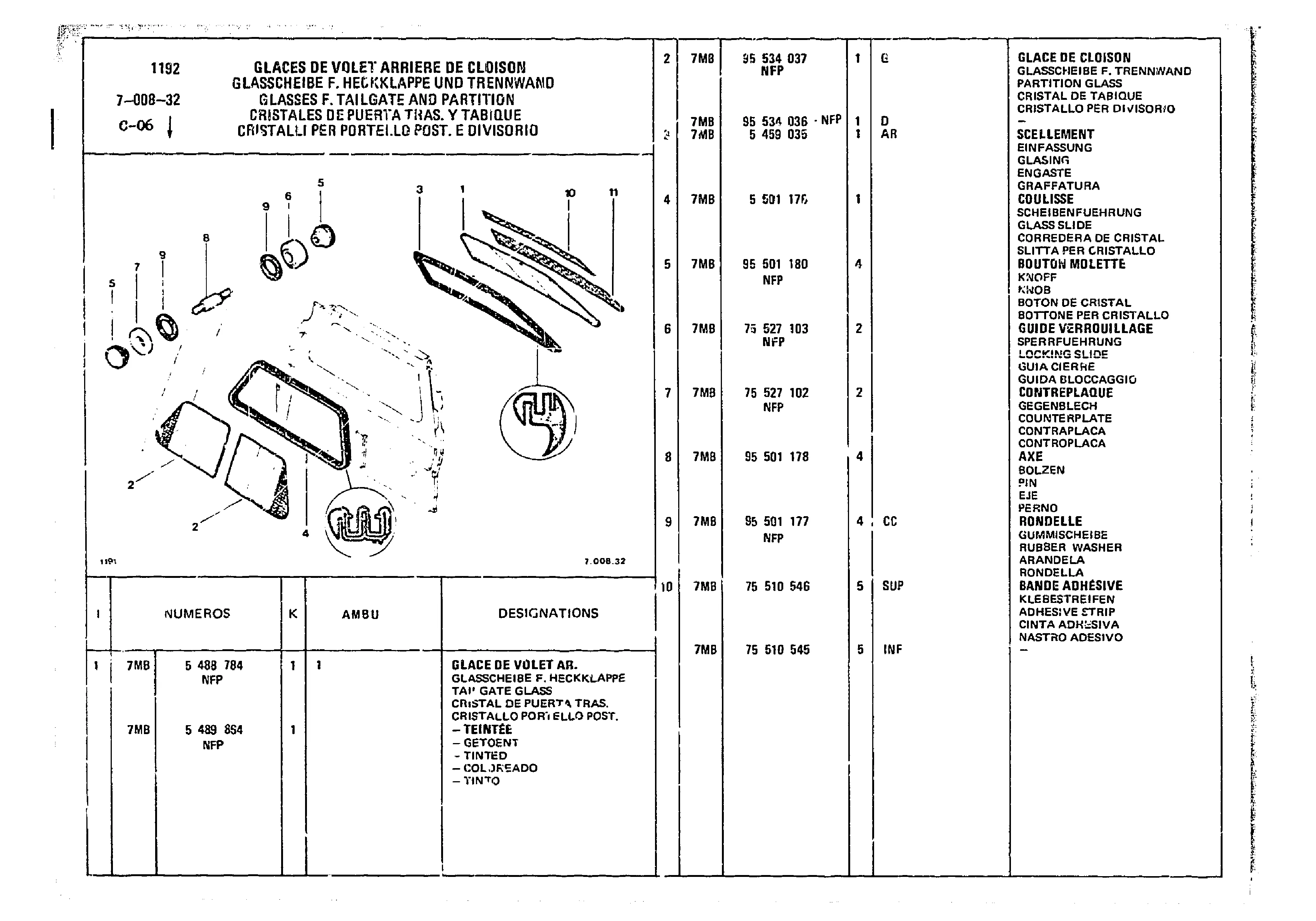 Glasses F. Tailgate & Partition, page 643 of 860 — CX Parts Catalogue — 1979–1981